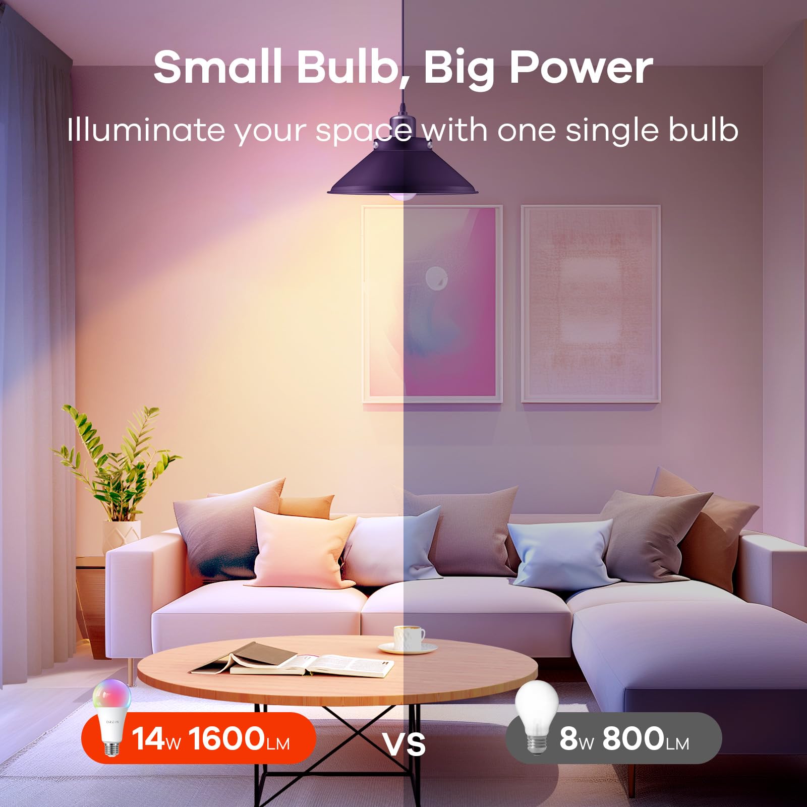 OREiN Smart Light Bulb, A21, 1600 Lumens, Color Changing, 2-Pack, Multi-colored, Compatible with Apple Home, Alexa, Google Home