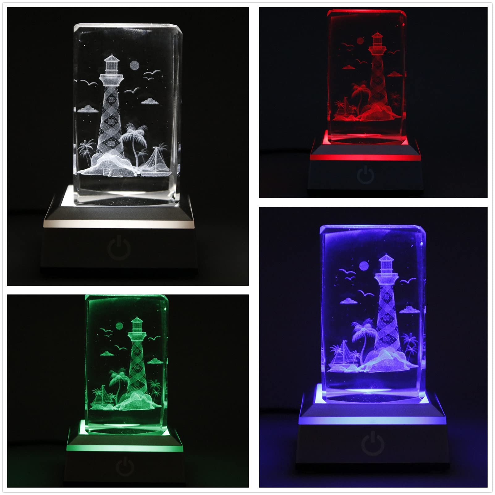 Vskikris 3D Lighthouse Gifts Crystal Lighthouse Decor With Night Light Stand Base - Crystal Glass Light House Gifts For Lighthou