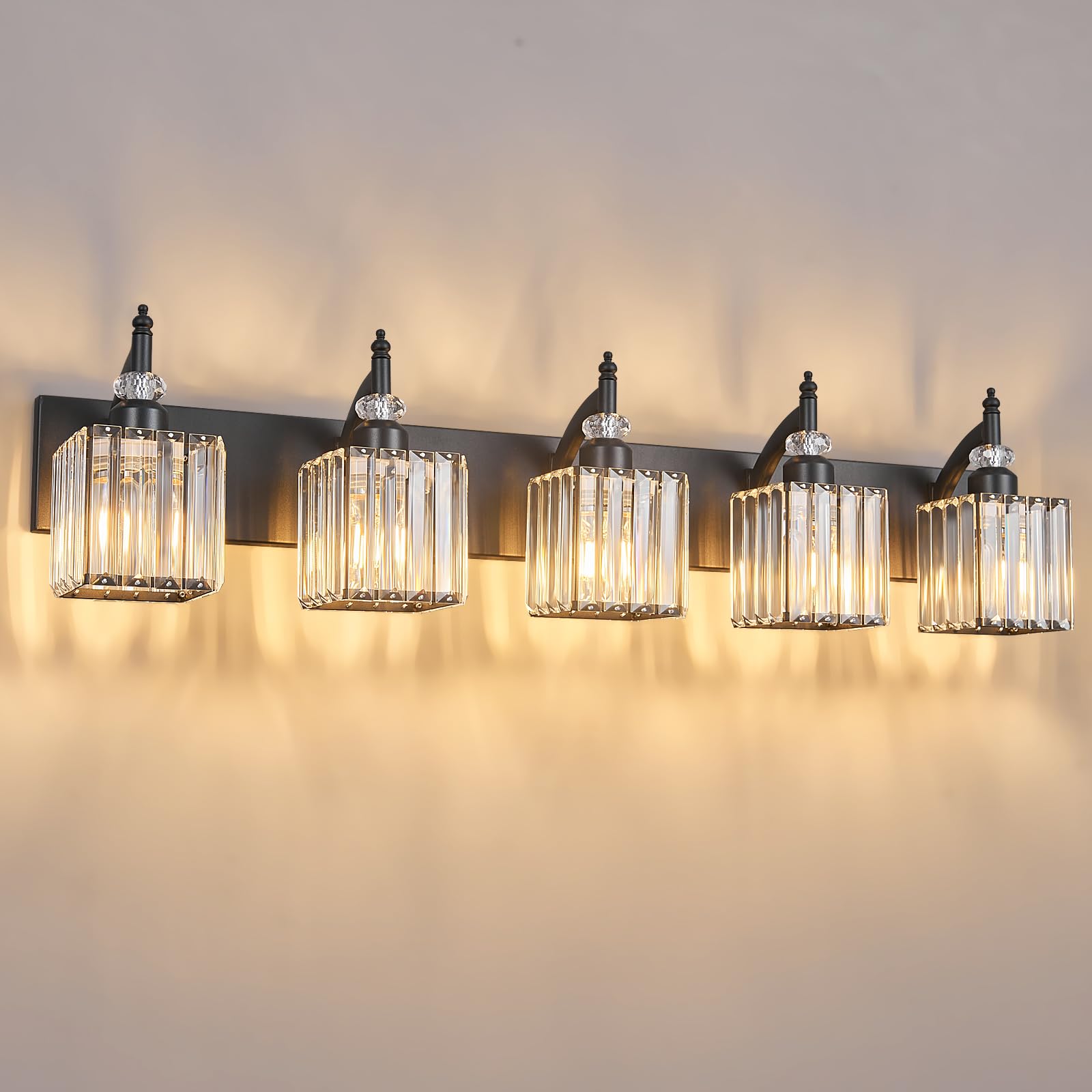 BBLLWJ Crystal Vanity Light Fixture - 5-Light Black Modern Bathroom Lighting, Model 655