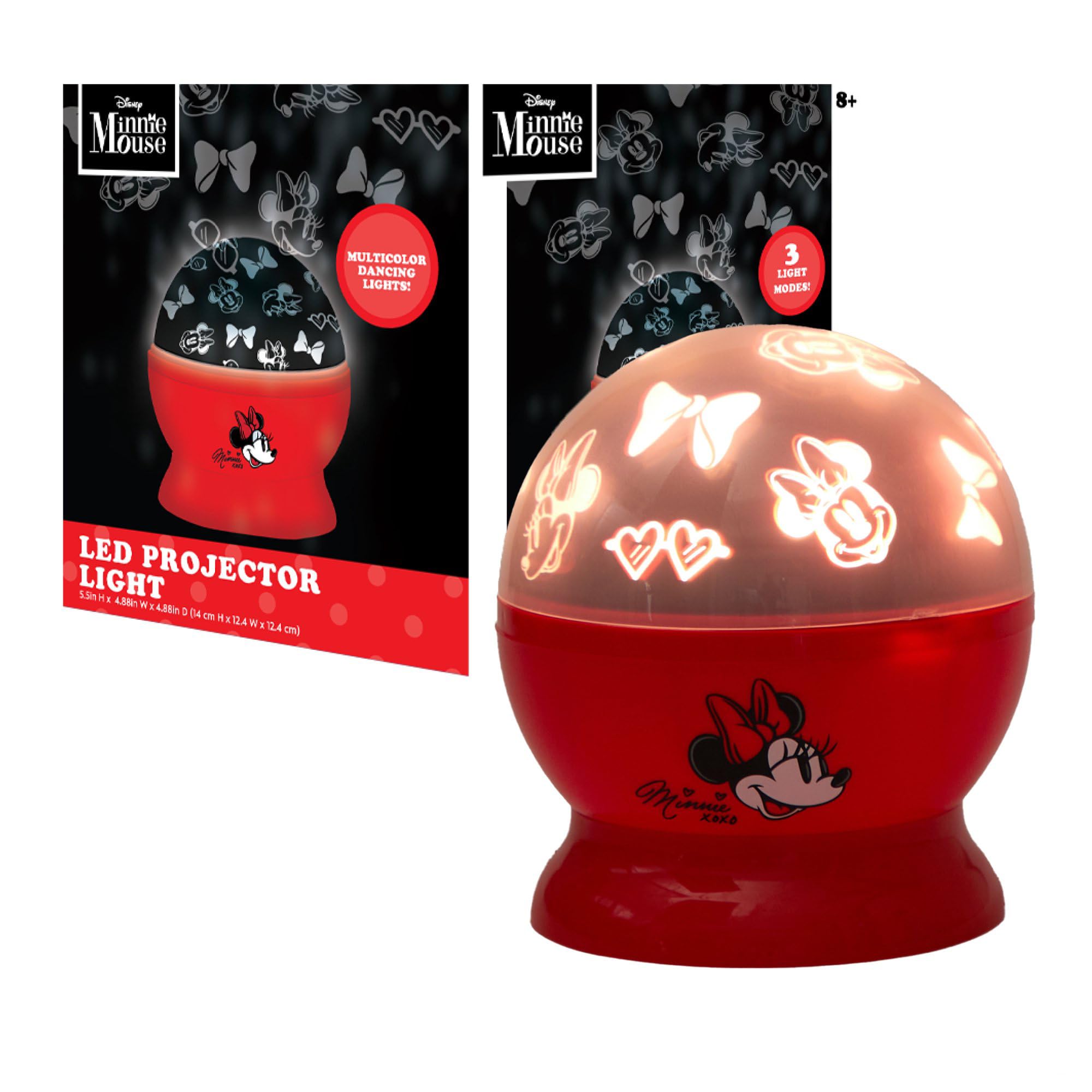 Idea Nuova Disney Minnie Mouse Rotating LED Projector Lamp and Night Light,Battery or USB Operated