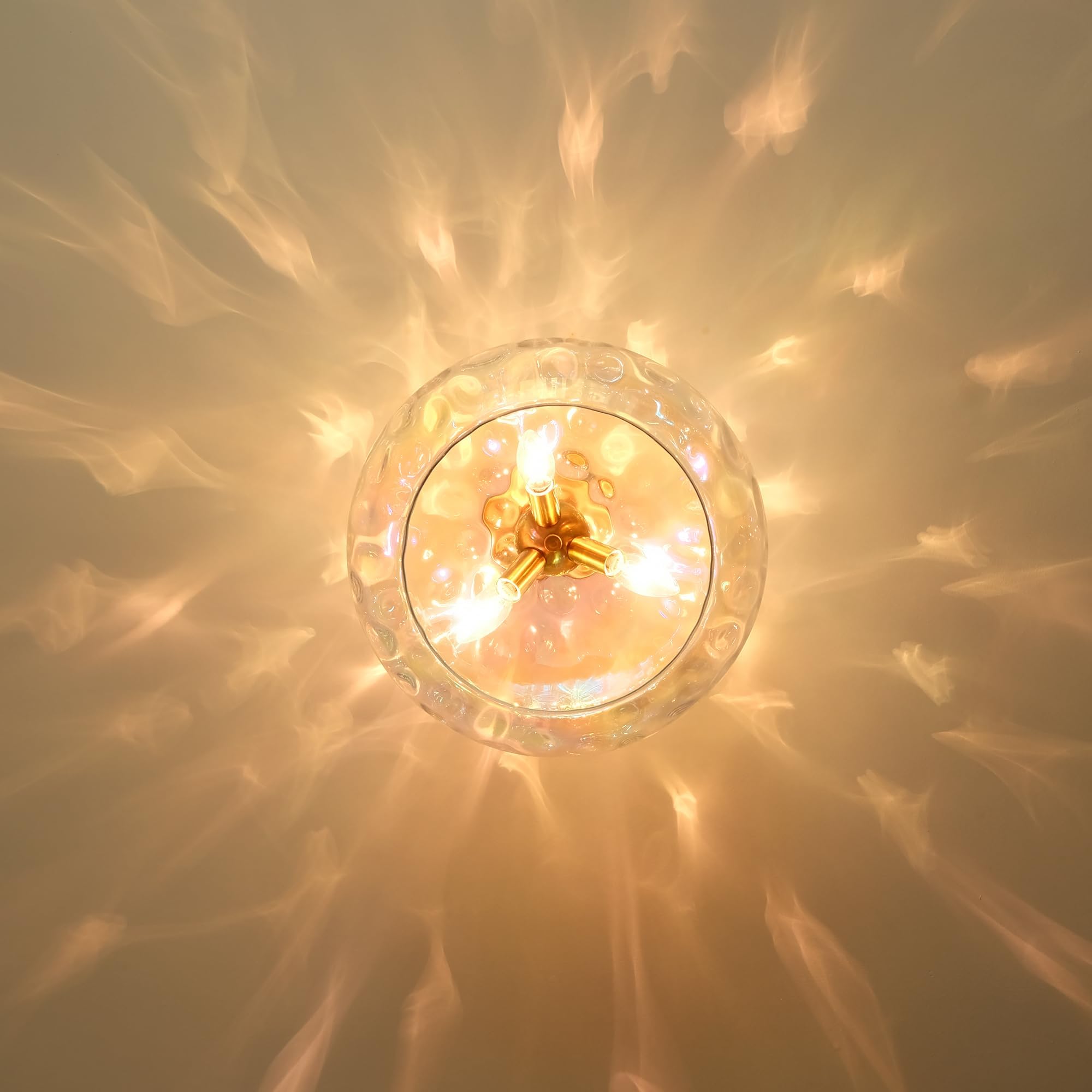 Wrlmfy Brass Gold Semi Flush Mount Ceiling Fixture Large Hammered Glass Shade Modern Close to Ceiling Light 14 Art Lampshade for