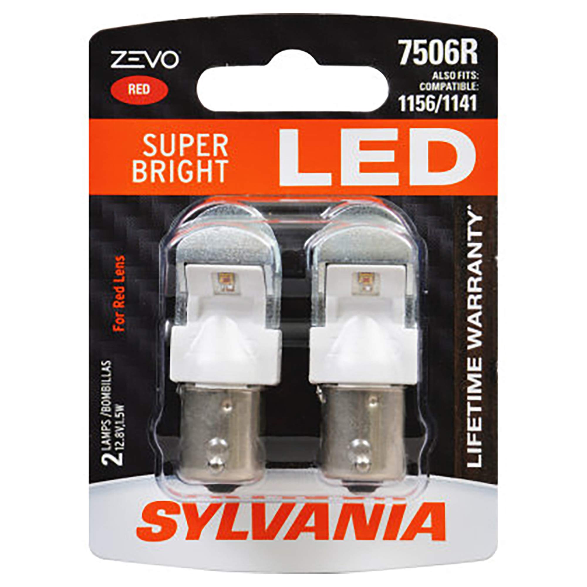 SYLVANIA 7506 ZEVO LED Red Bulb - Bright LED Bulb for Stop and Tail Lights - Contains 2 Bulbs