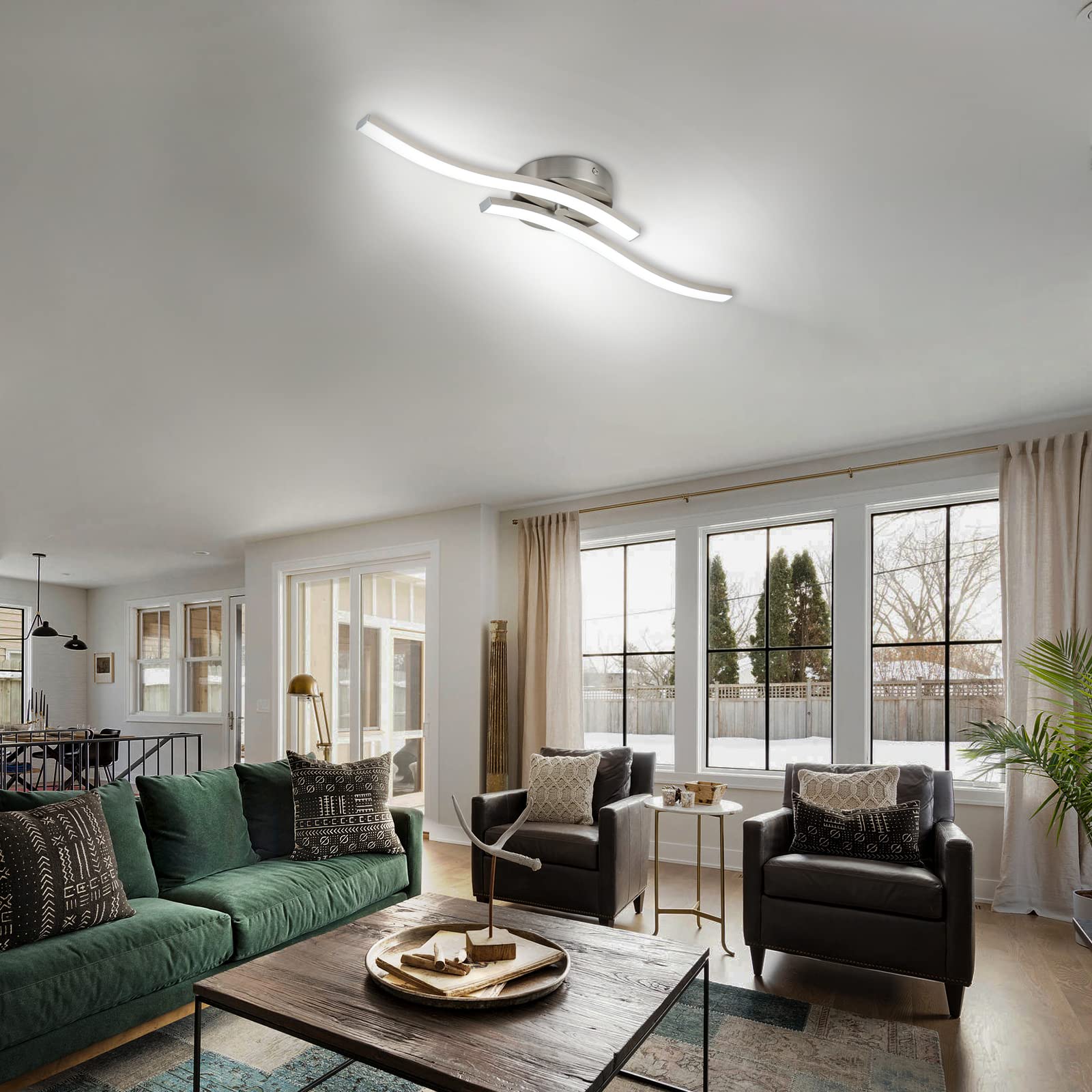 Edislive Modern Dimmable Led Ceiling Light Curved 2 Light 22.5 In Minimalist Led Flush Mount Ceiling Light Fixture Lamp For Bedr