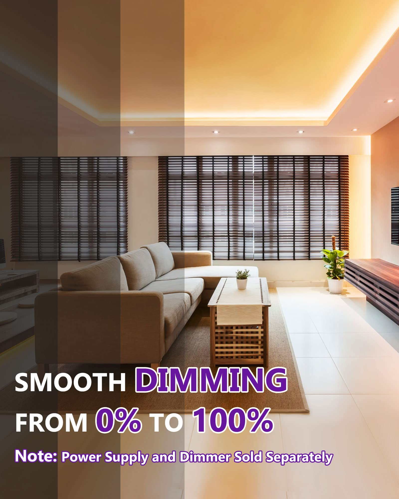 Hitlights Cob Led Strip Lights Warm White 2700K, 16.4Ft Premium High Density 24V Tape Light, 2560 Leds, 350+ Lm/Ft, Cri 90+, Ip3