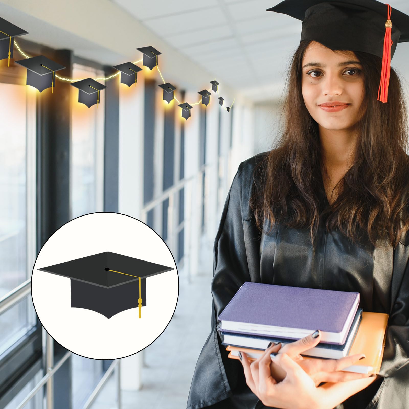 Vihose Graduation Decorations Class Of 2025 Grad Cap String Lights 20 Led 10 Ft Hanging Garland Banners Battery Operated For Wall 2025 Middle School Graduation Gifts Party Supplies