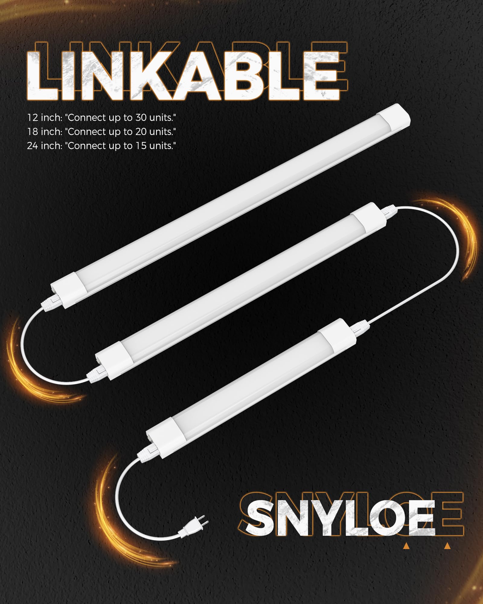Snyloe 12'' Under Cabinet Light Plug-In, 6.5W 500Lm, Dimmable (100%/50%), Energy Efficient, 5Ft Power Cord And 12'' Linking Cord