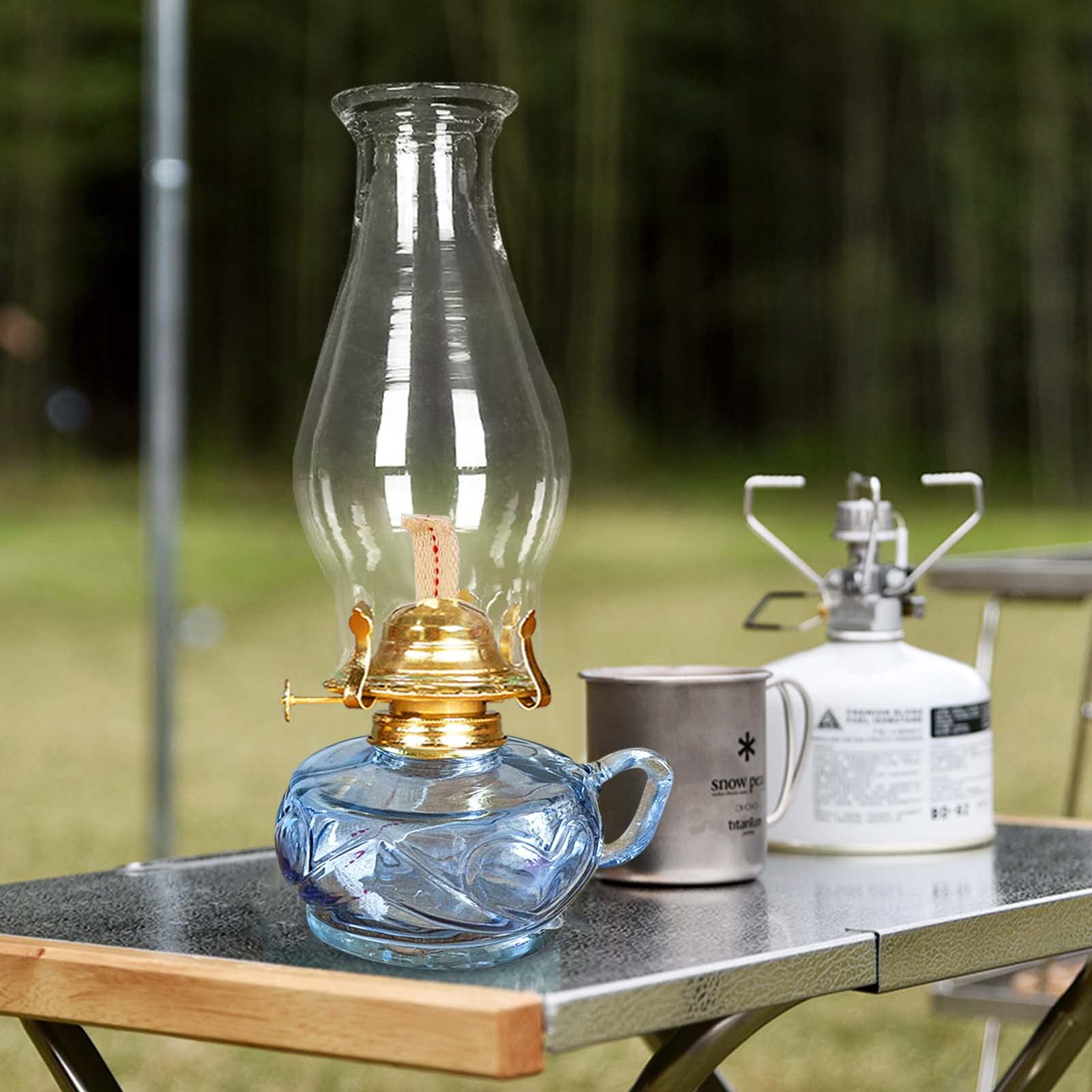 Rustic Oil Lamp For Indoor Use,Large Kerosene Lamp With Handle,2 Pcs Wicks And 1 Tweezers,Vintage Glass Hurricane Lamp For Home