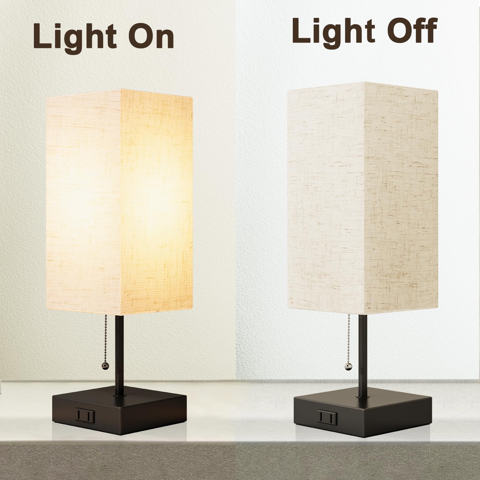 YIDPU Table Lamp for Bedroom, Adjustable 3-Color LED Light, Linen White, 1PCS, Includes Bulb and Shade