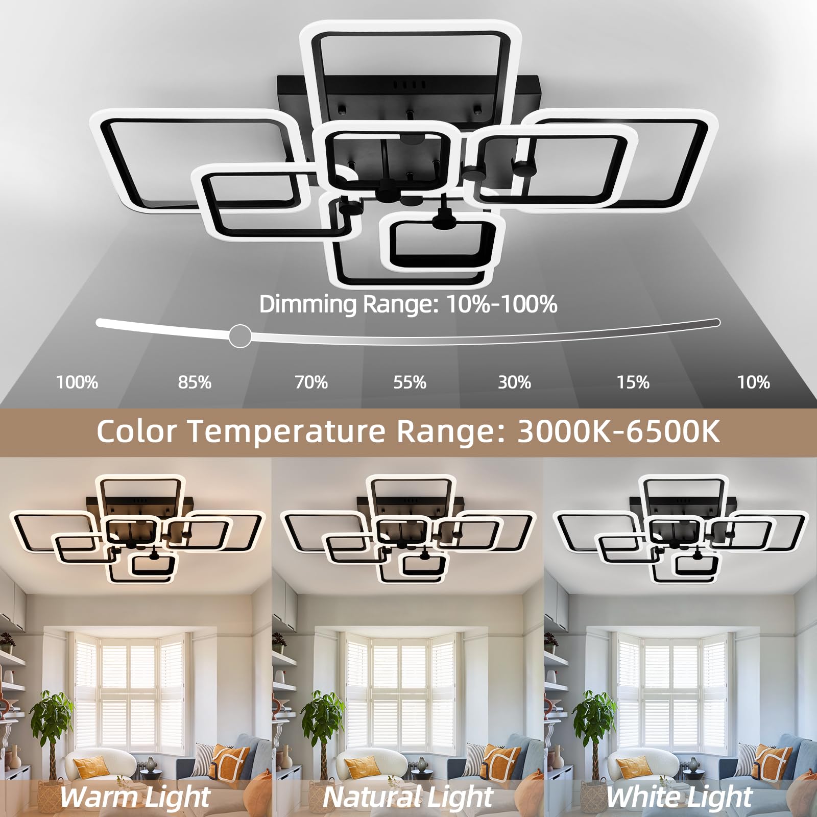 Seable Dimmable Modern Led Ceiling Light 8-Square Black Flush Mount Led Ceiling Light With Remote For Living Room Bedroom Close