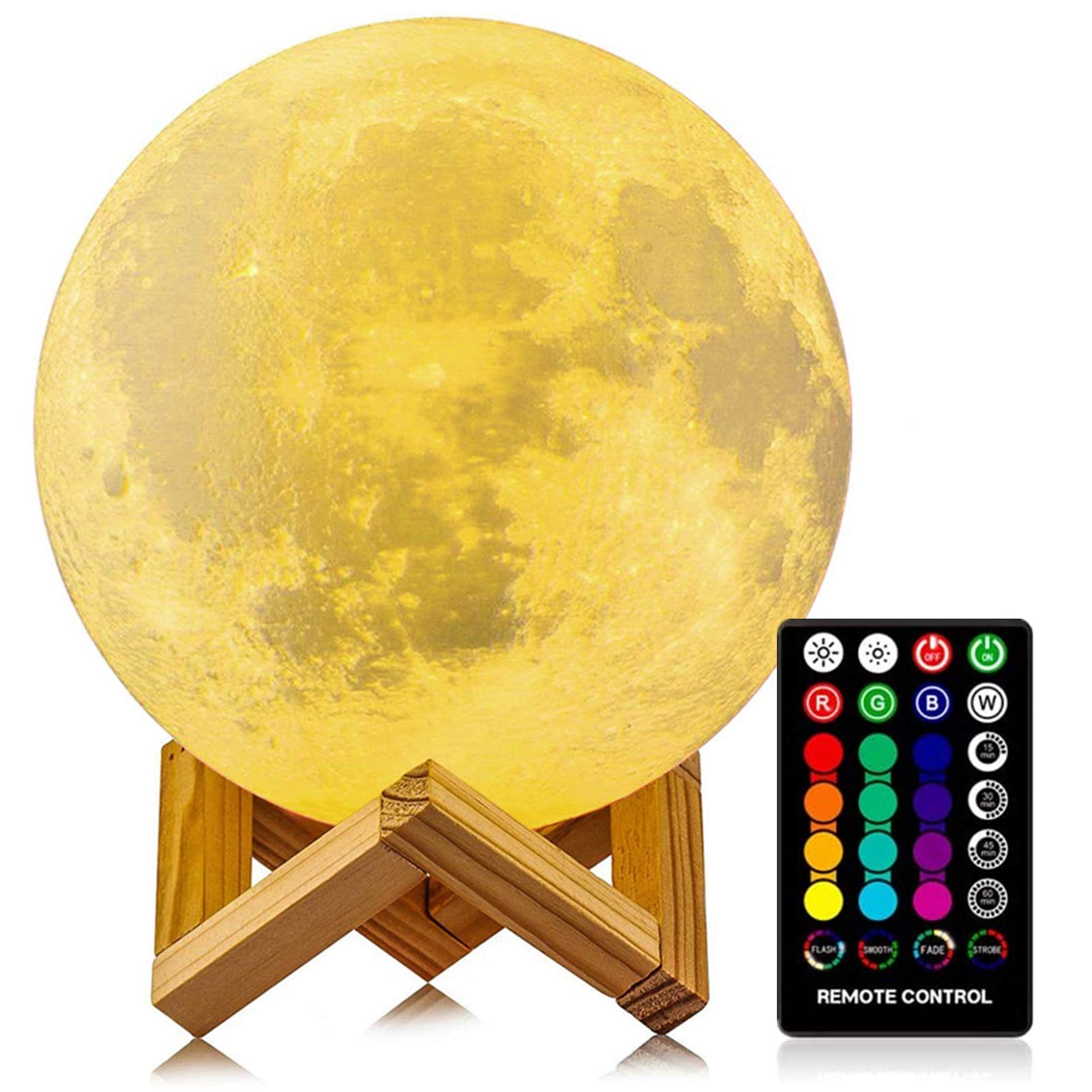 LOGROTATE 3D Print Moon Lamp, LED RGB Night Light with Remote & Touch Control, 5.98 inch, Multicolored, Model MOON-15