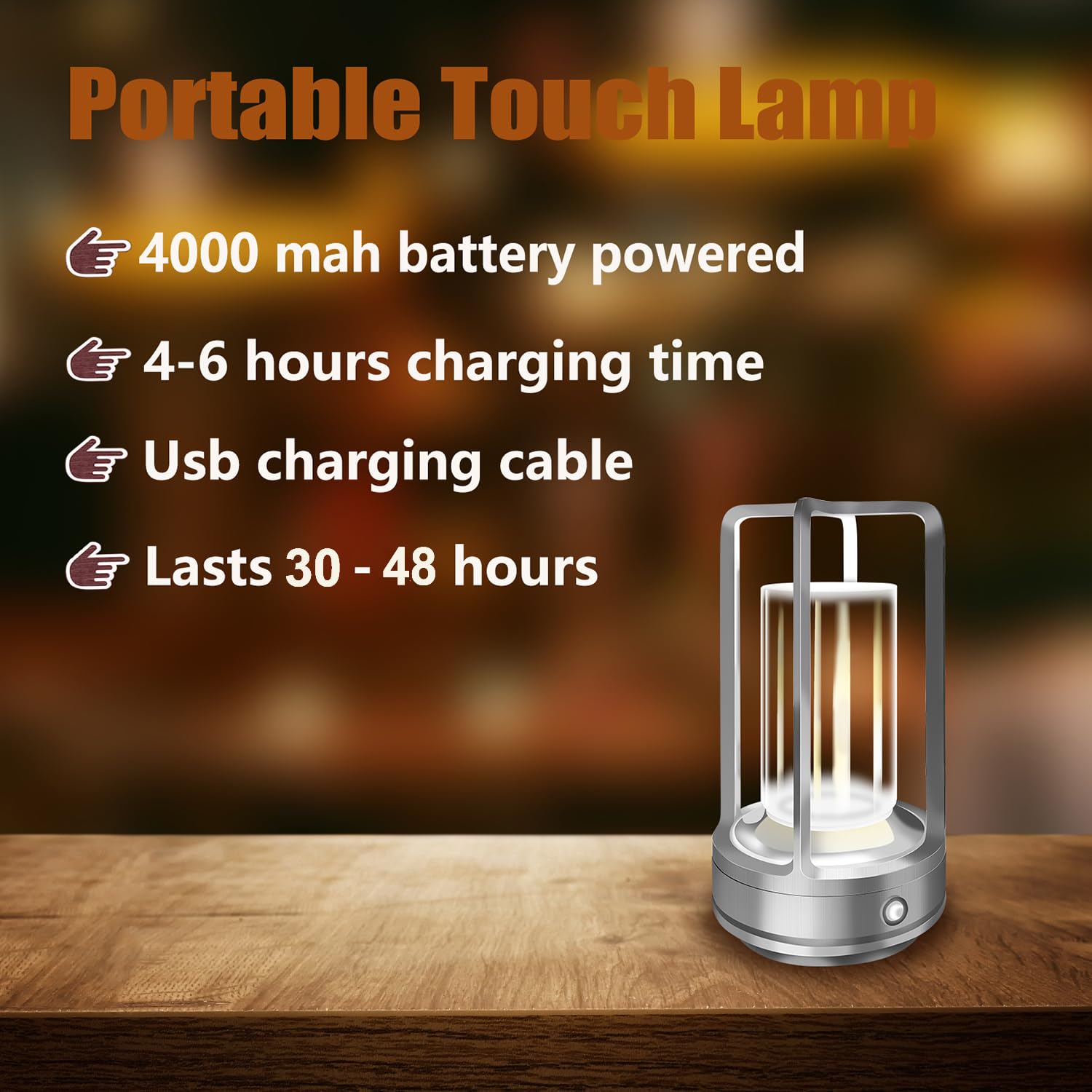LAYSHINEEN Portable Metal Table Lamp, 4000 mAh Rechargeable Outdoor Table Lights, 3 Color Stepless Dimmable Cordless Table lamp