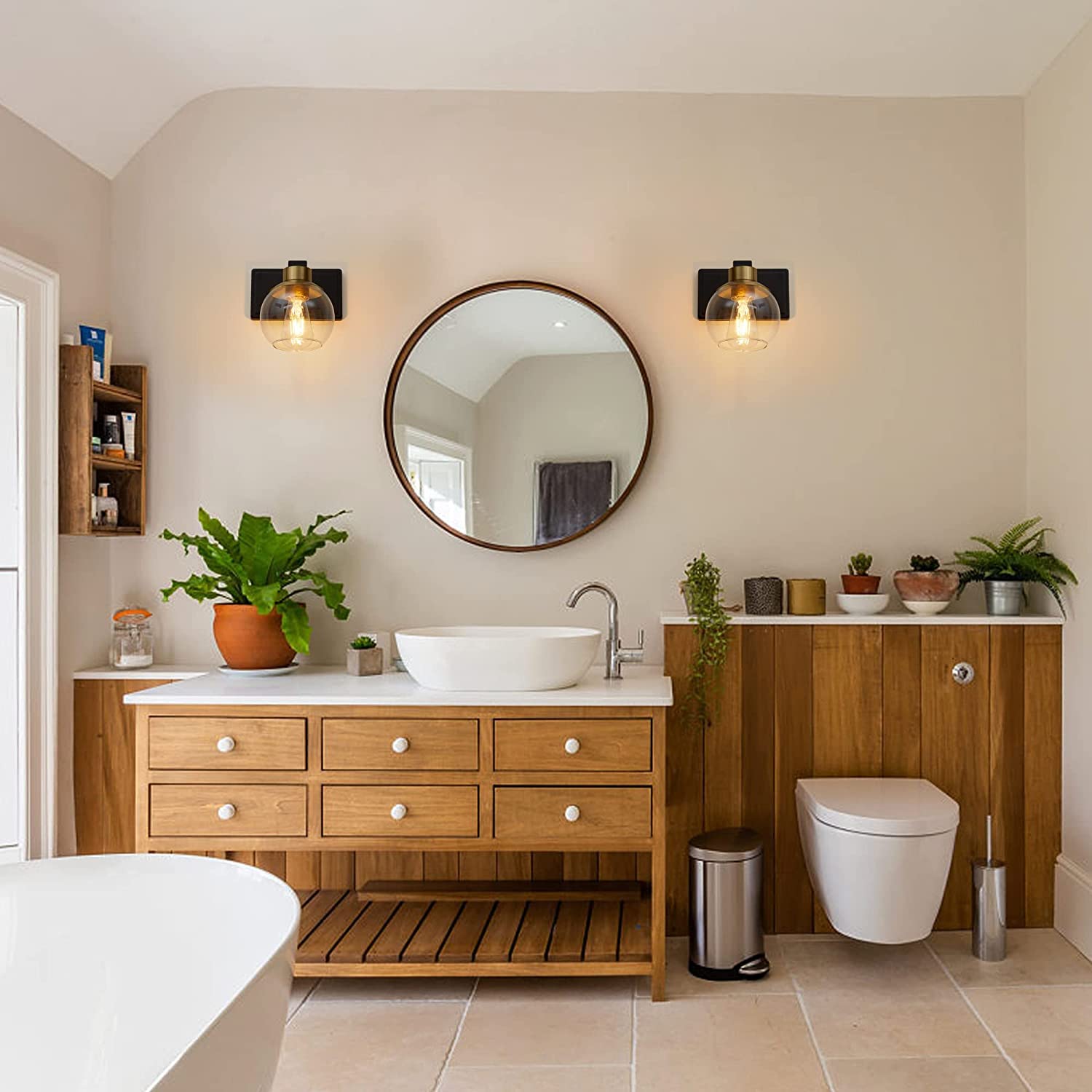 Pazala 2 Pack Black And Gold Wall Lights For Bedroom Modern Wall Sconces Set Of Two Lighting Fixtures Wired, Globe Glass Lamp, W