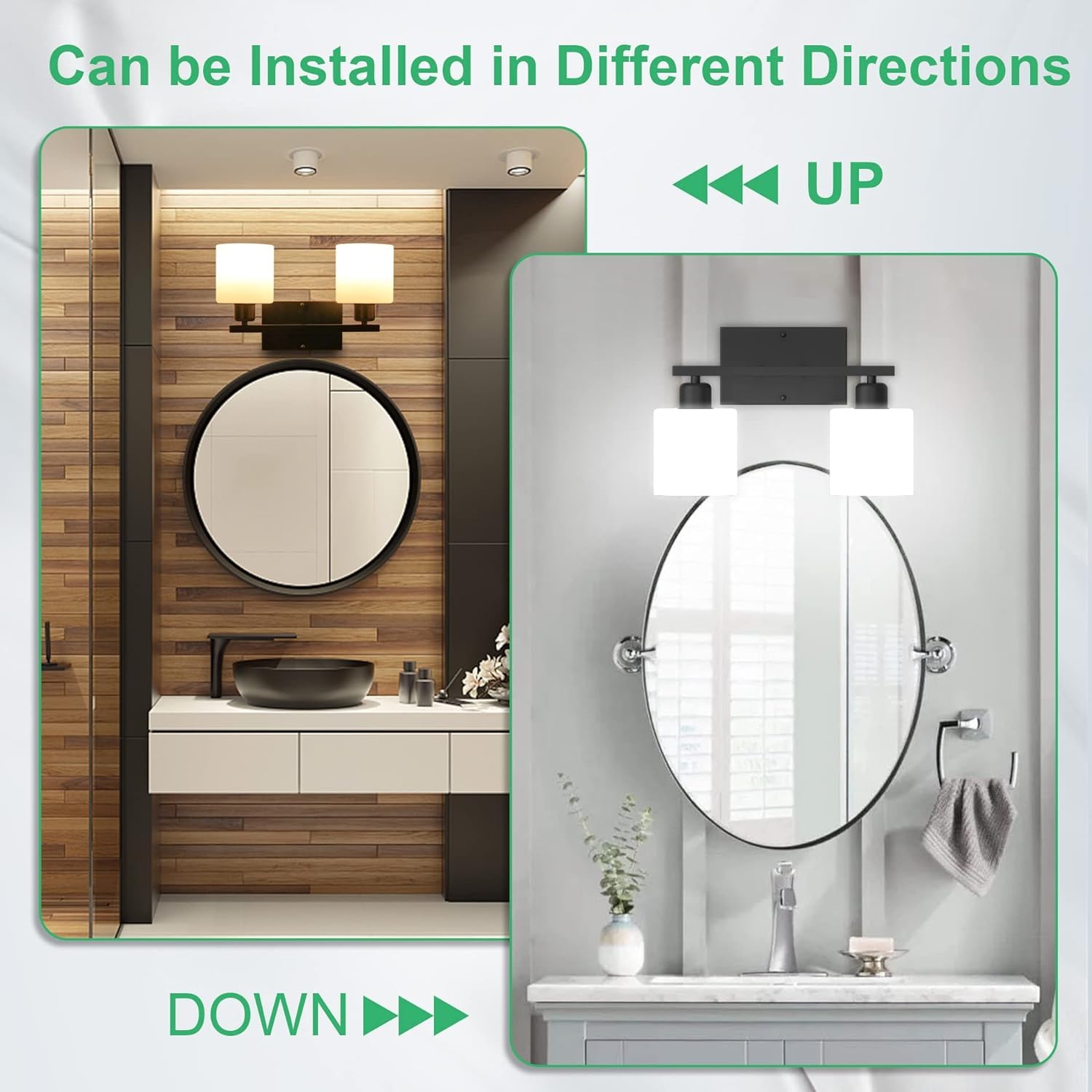Dekang Bathroom Light Fixtures - 2-Light Matte Black Vanity Sconces with Milky White Glass Shades, Model AB123456MX