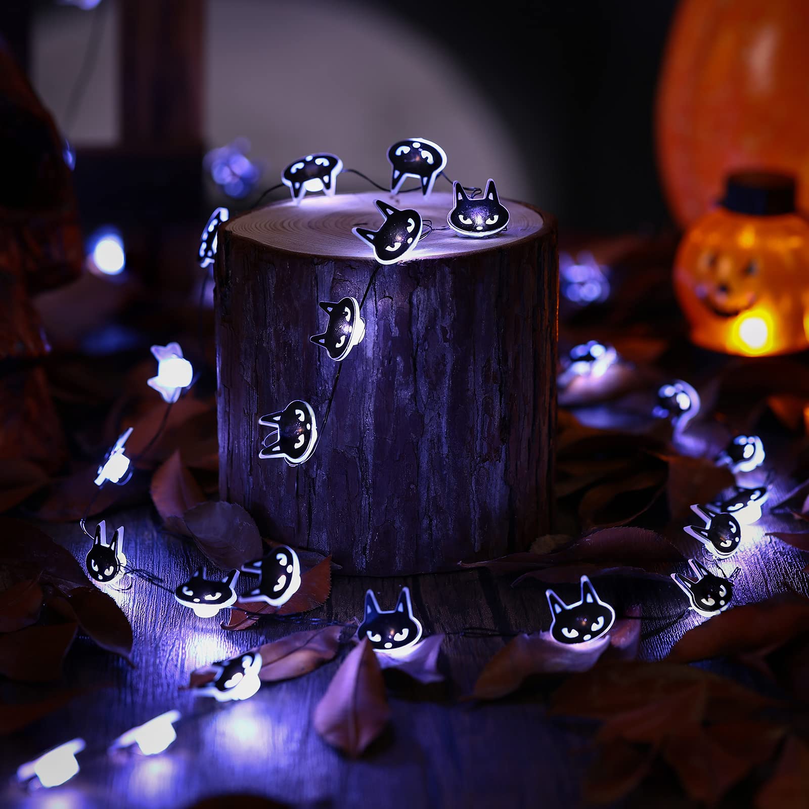 Kingdder Black Cat Halloween Decor Halloween Black Cat Lights Battery Operated 16.4 Feet 50 LED Black Cat Light Indoor LED Decor