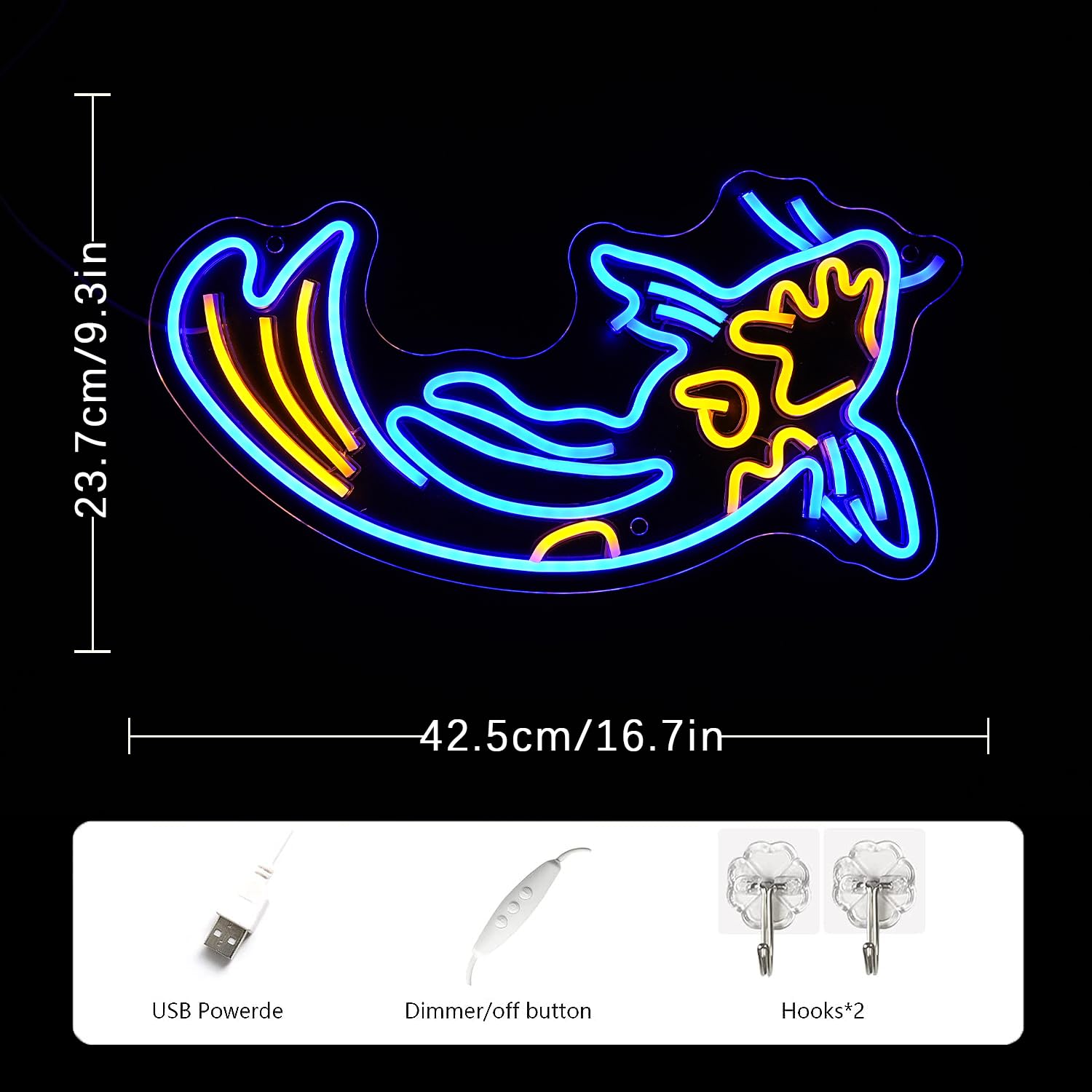 LMSIGNLY Koi Fish Neon Sign LED Wall Decor, 16.5inx9.5in, Blue Yellow Plastic, Dimmable with USB/Switch