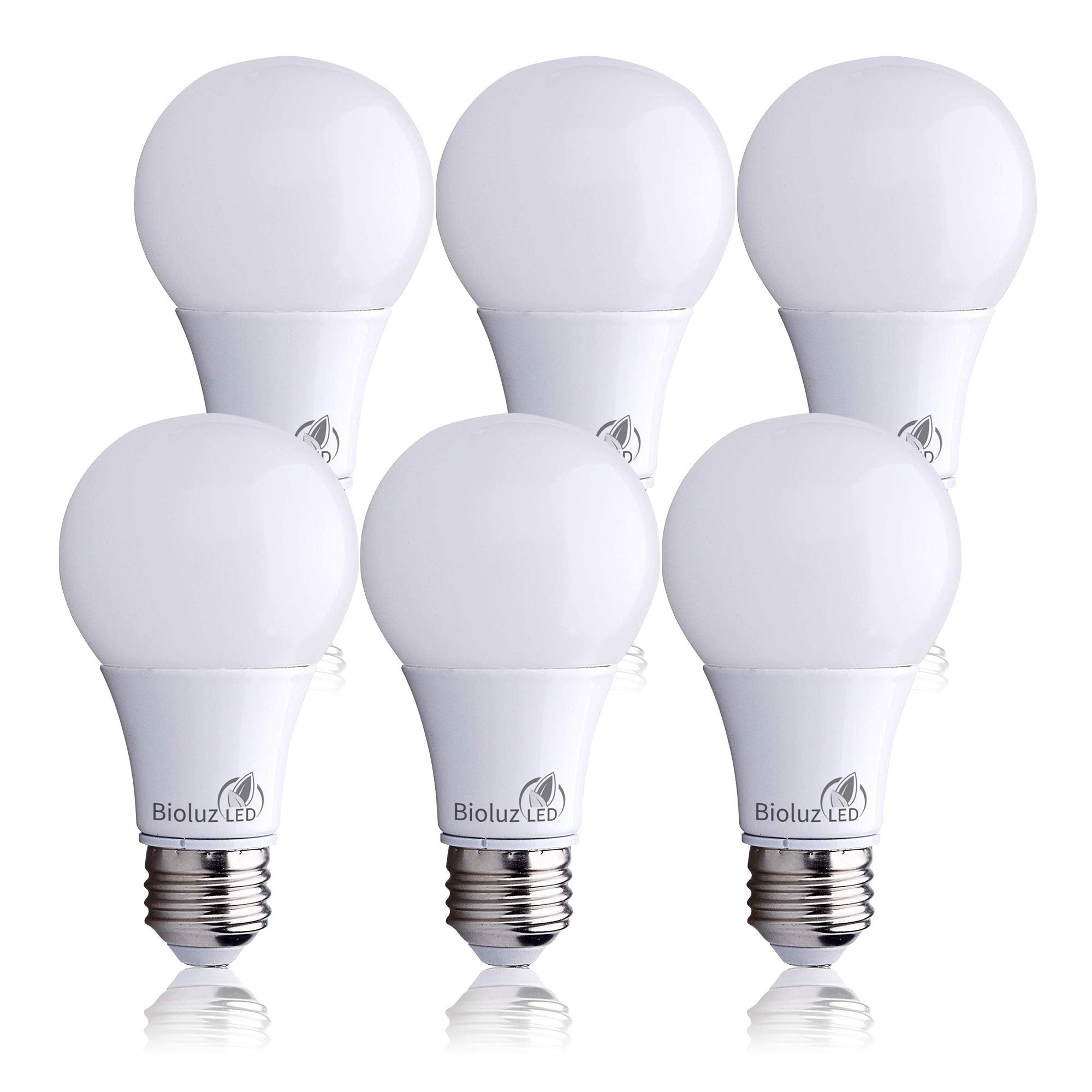 Bioluz LED A19 Light Bulbs, 9W Non-Dimmable, 2700K Warm White, 6 Pack, Plastic