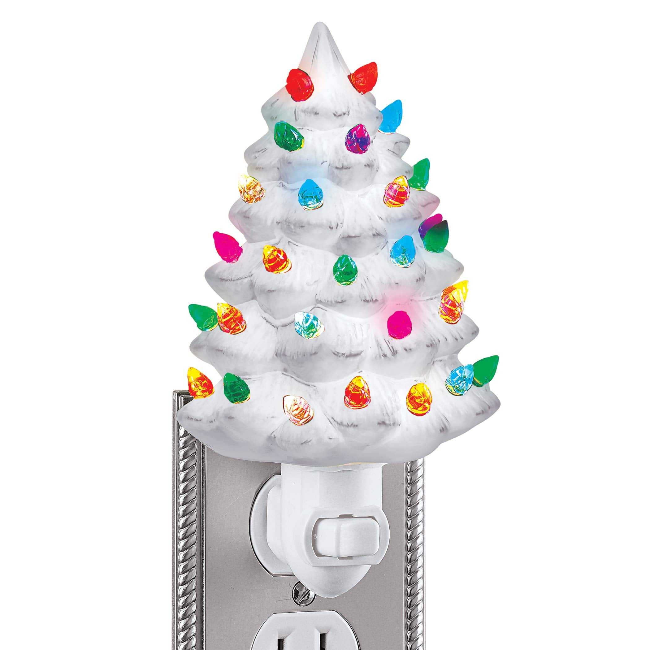 Collections Etc Ceramic Christmas Tree Night Light - 6''H, Nostalgic, Decorative Bathroom Decoration, White