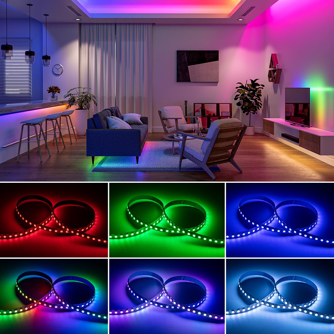 BTF-LIGHTING WS2812B RGB LED Strip 16.4FT 150LED Flexible Dream Color IP30 White FPCB Model WS2812B5M30LW30E