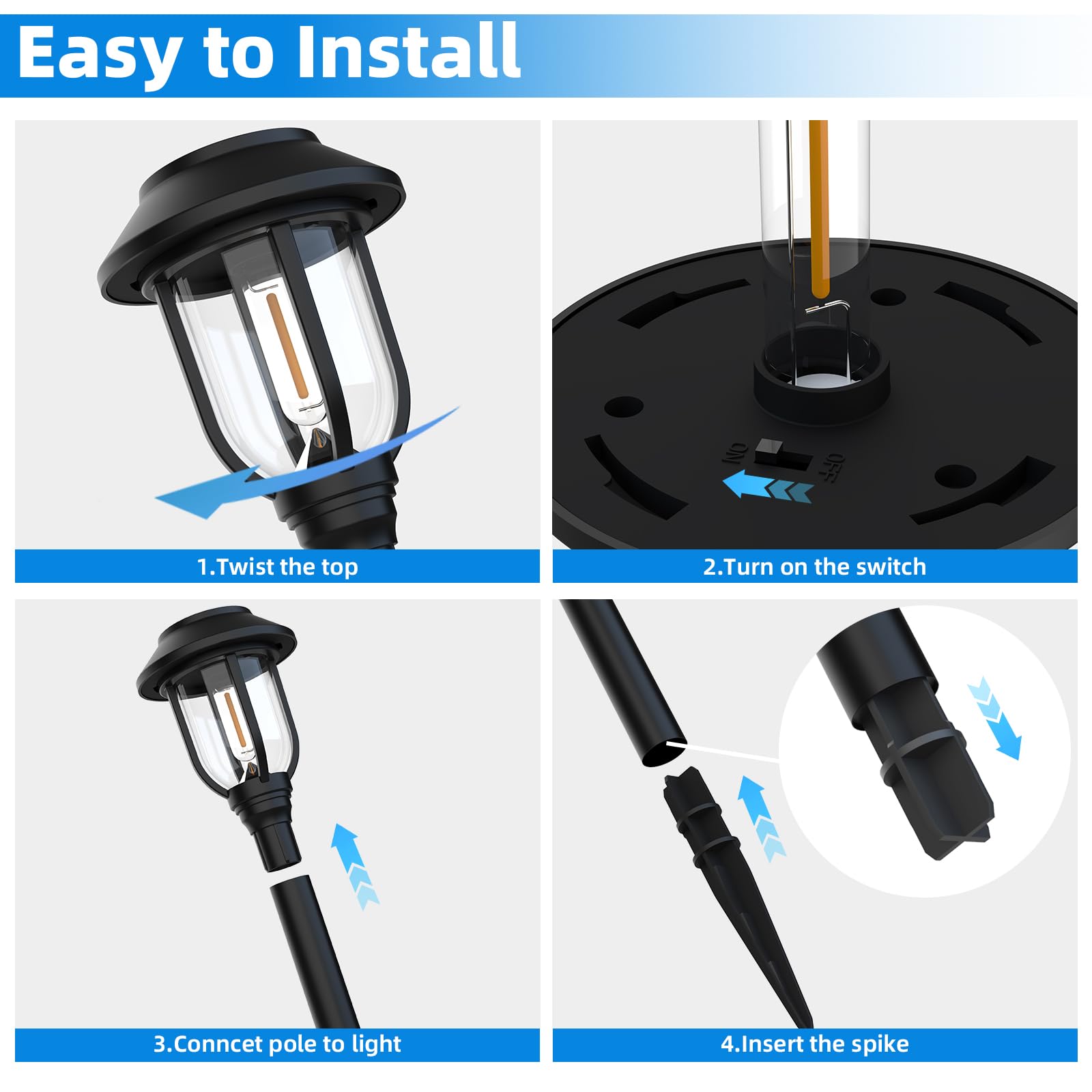 ILANCK 12 Pack Solar Pathway Lights, 6000K White, Waterproof, Auto On/Off, Heavy-duty ABS, Model 64B-6000KONE, for Yard &
