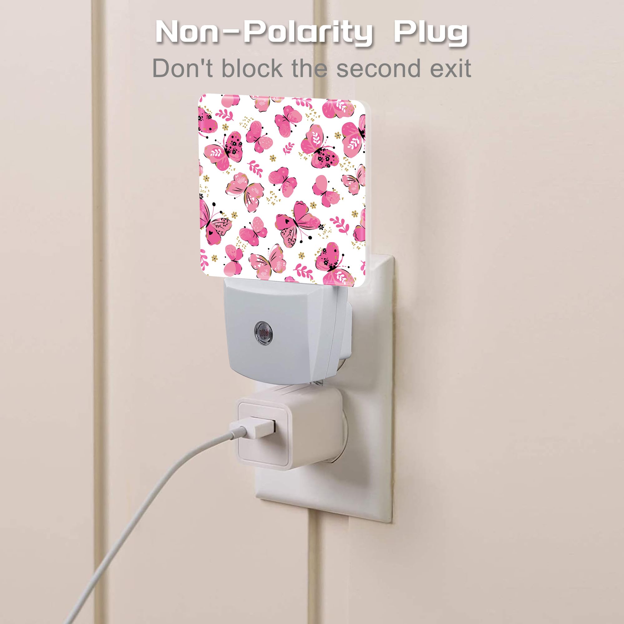 sndheke Butterfly Night Light, 0.5W Energy Saving, Floral Design, Dusk to Dawn, Plug-In, Pink, Model SBD04
