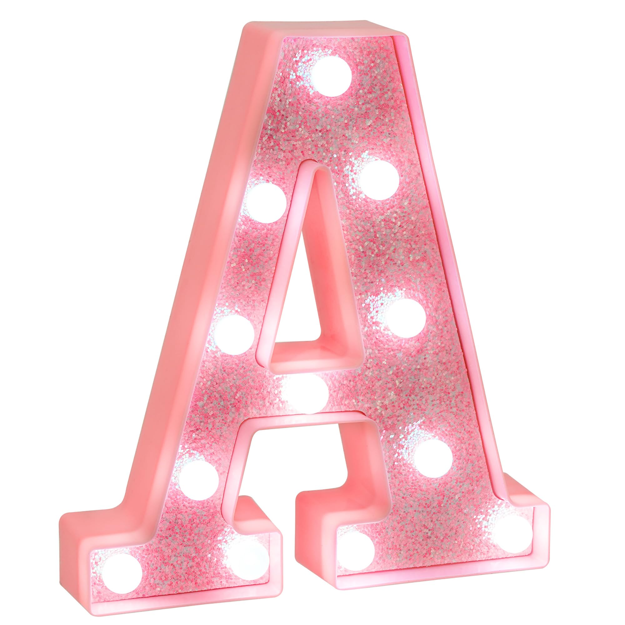 EUFONY Pink Glitter LED Marquee Light Up Letter A with Cool White Lights, Battery-Powered Alphabet Letter Sign for Girls Gift, B