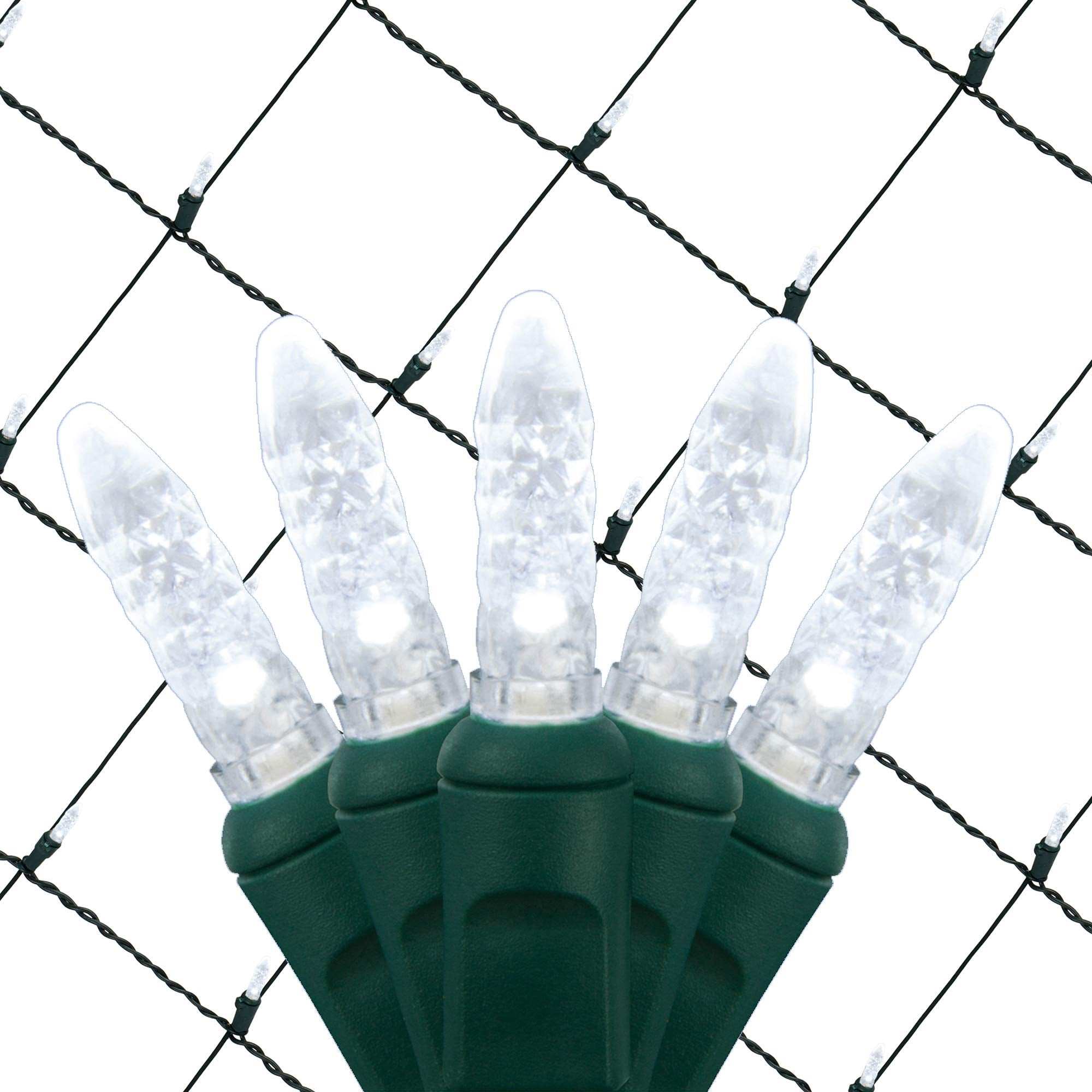 Set of 100 Cool White LED Net Lights – Christmas Net Lights, Outdoor Christmas Decorations, Green Wire (4 x 6 ft, M5 Lights, Cool White)