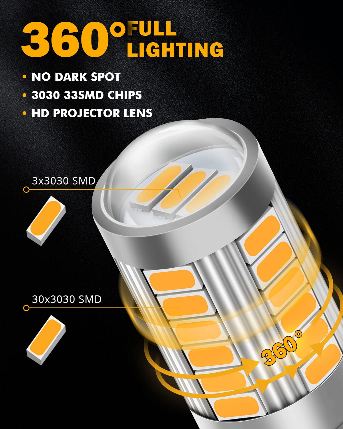 Auxbeam LED Turn Signal Light Bulbs 1157 2057 2357 7528 BAY15D Amber Yellow Aluminum Pack of 2