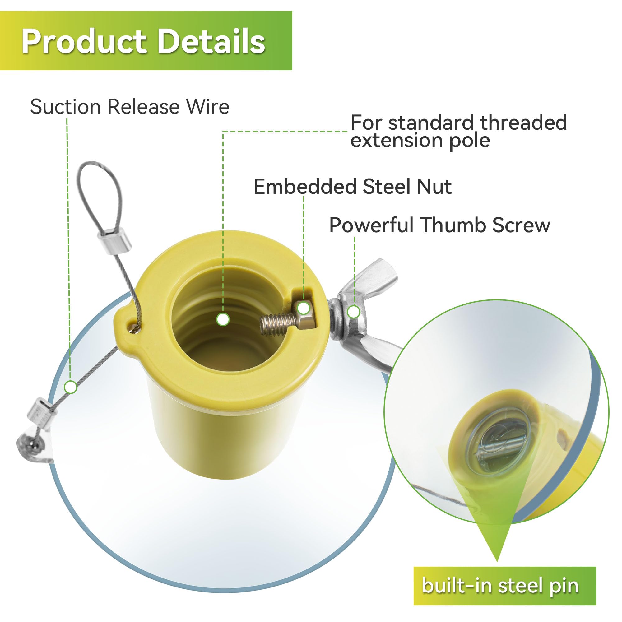 Dreyoo Light Bulb Changer - Suction Cup for High Ceilings & Recessed Lights, Yellow, Compatible with Standard Extension Poles, 1 Pack