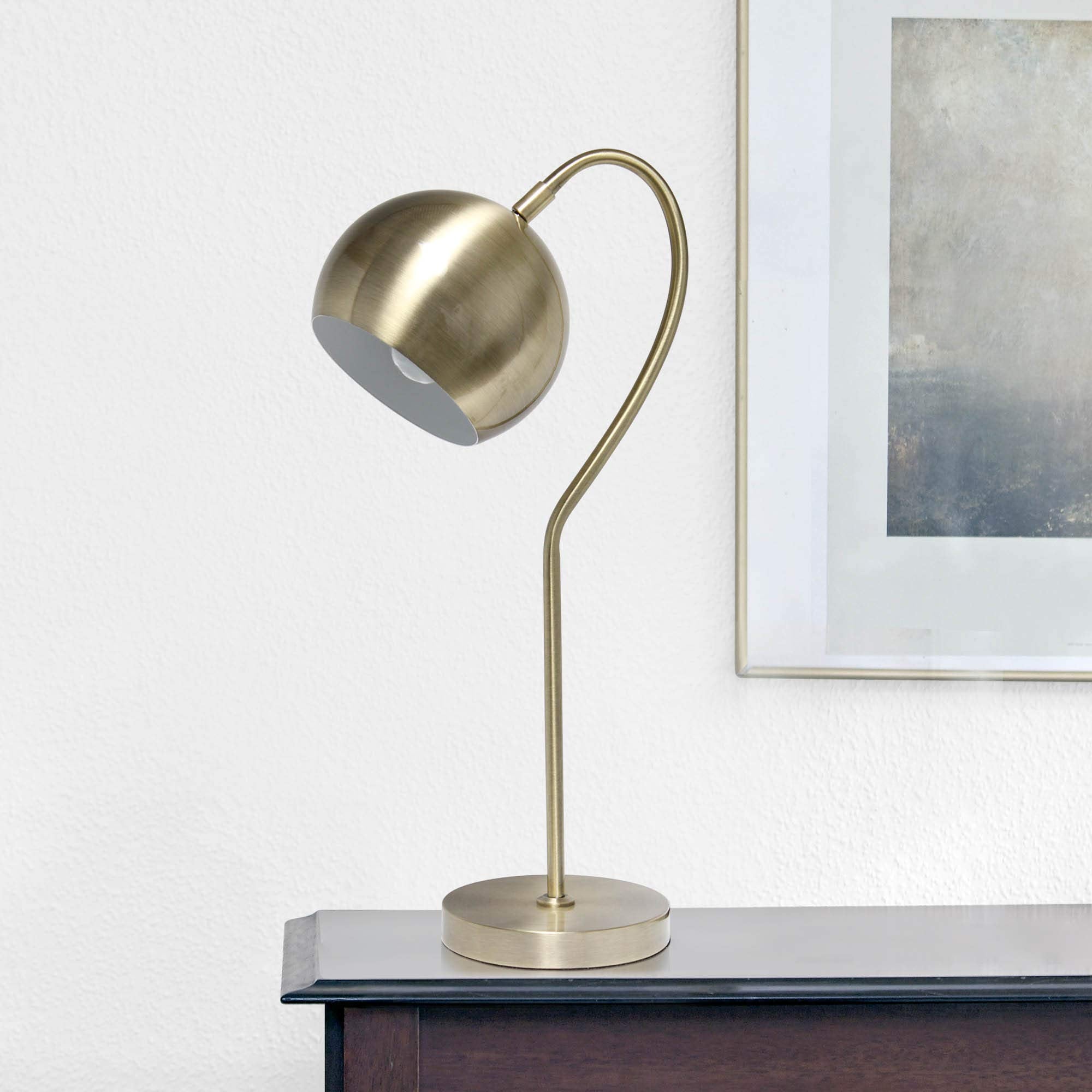 LALIA HOME Mid Century Table Lamp, Dome Shade, 10inL x 6inW x 20.25inH, Antique Brass, Model LHT-5031