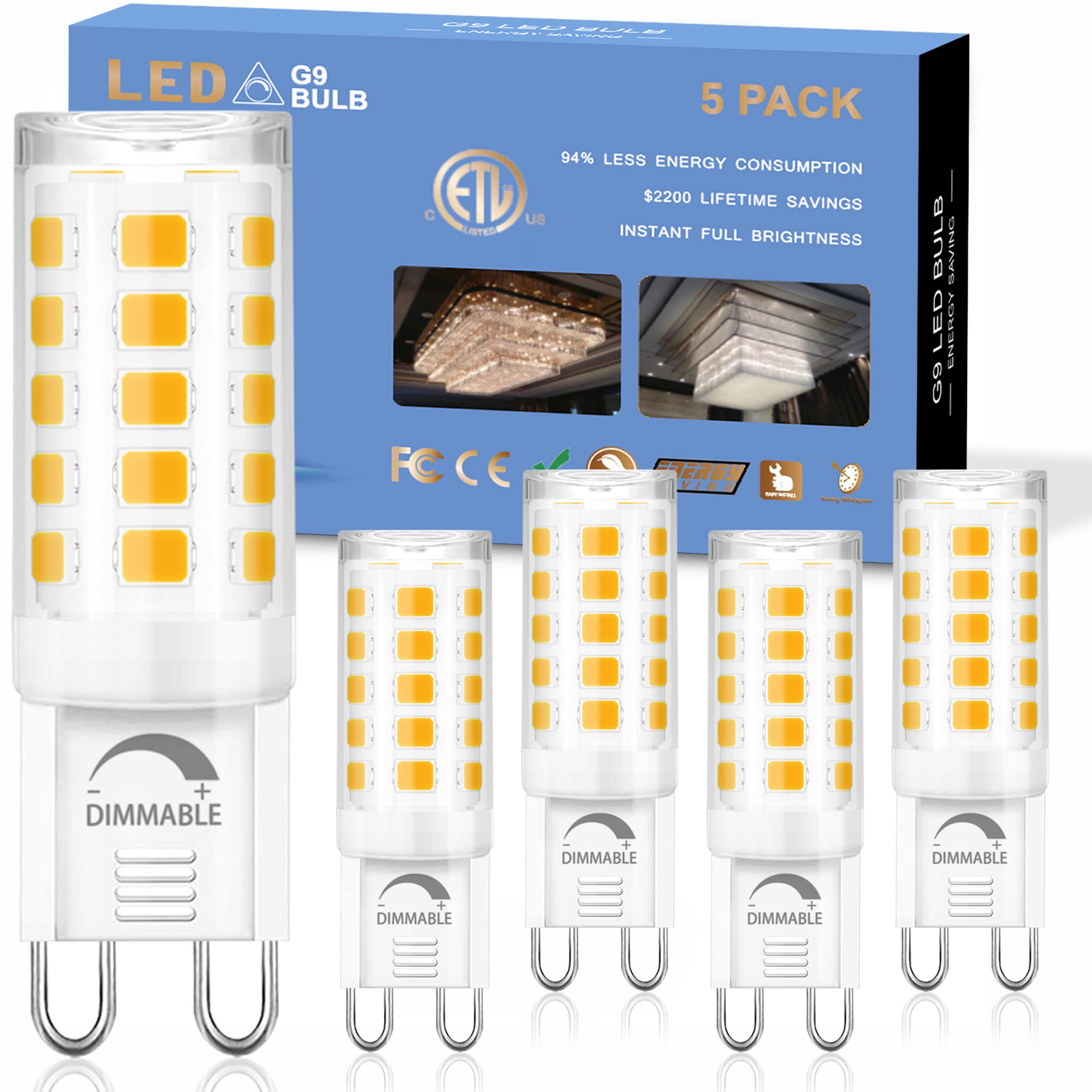 Winshine Dimmable G9 Led Light Bulb 3000K Warm White, 4W G9 Base Chandelier Light Bulb Soft White, T4 40Watt Halogen Replacement