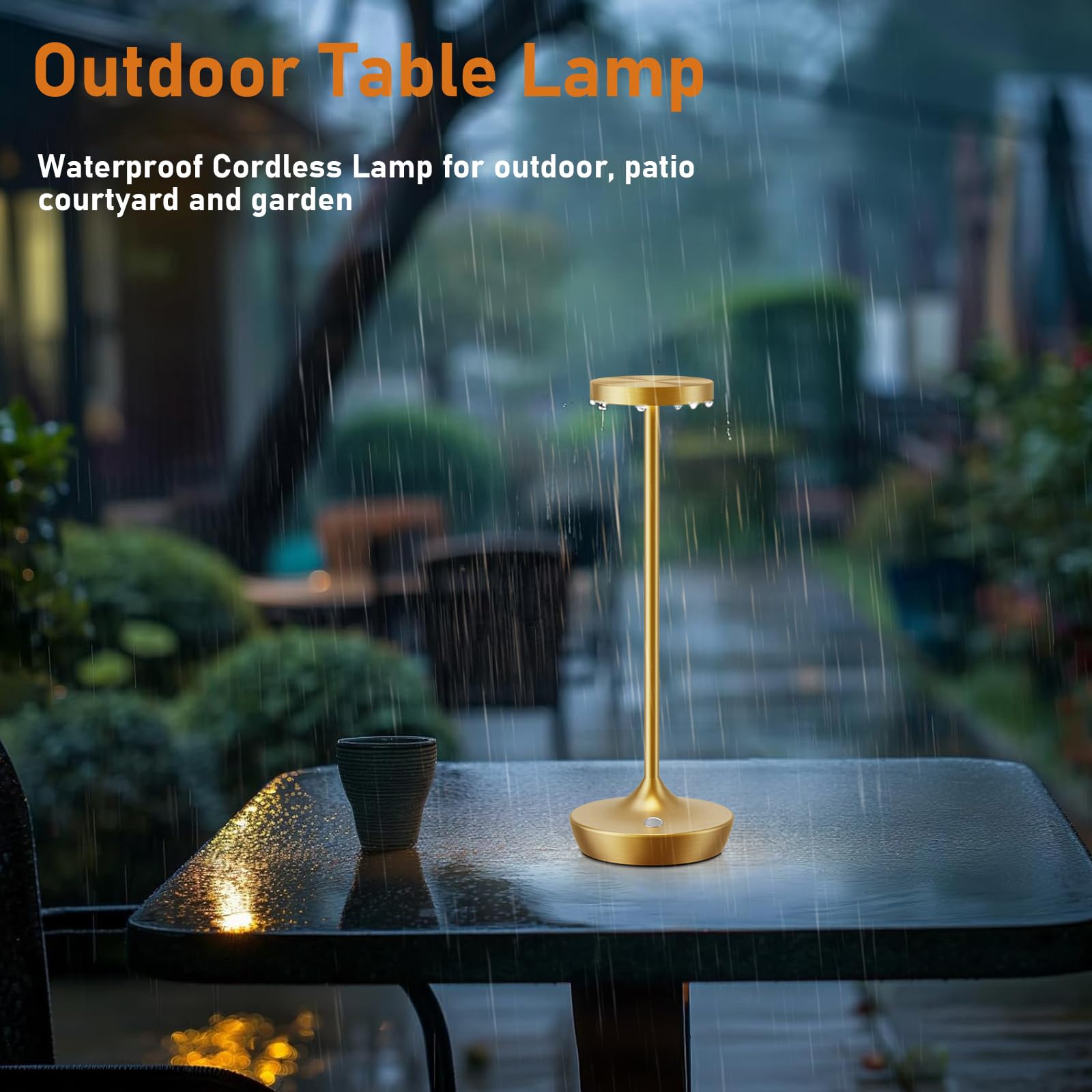 Tpczqj 2 Pack LED Cordless Rechargeable Waterproof Table Lamp, Touch Light, 3 Color Dimming, Gold, Battery Operated, IP54