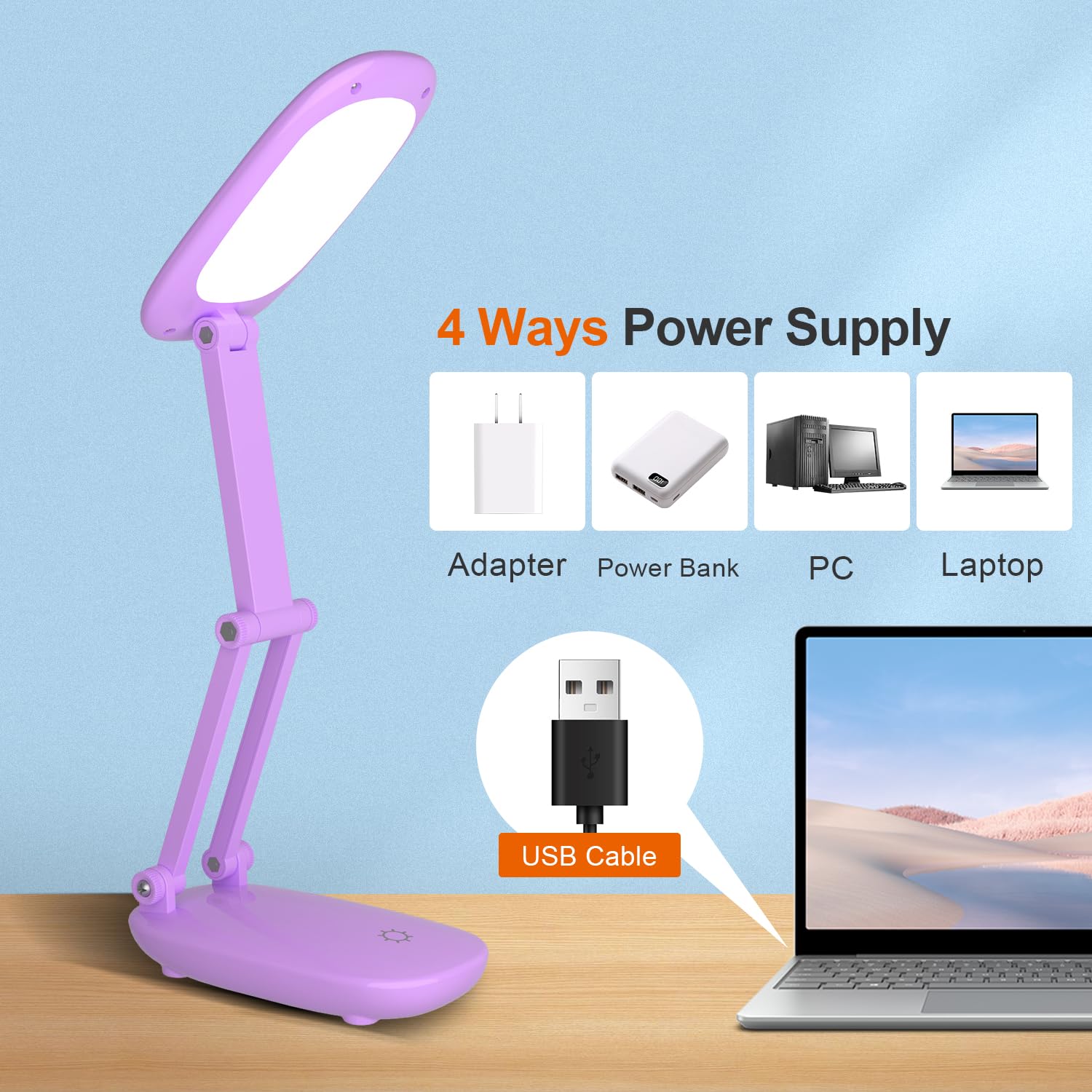 LED Desk Lamp for Office Home & Battery Operated Lamp Rechargeable Lamp Foldable & Portable Light, [2-fold support frame higher]