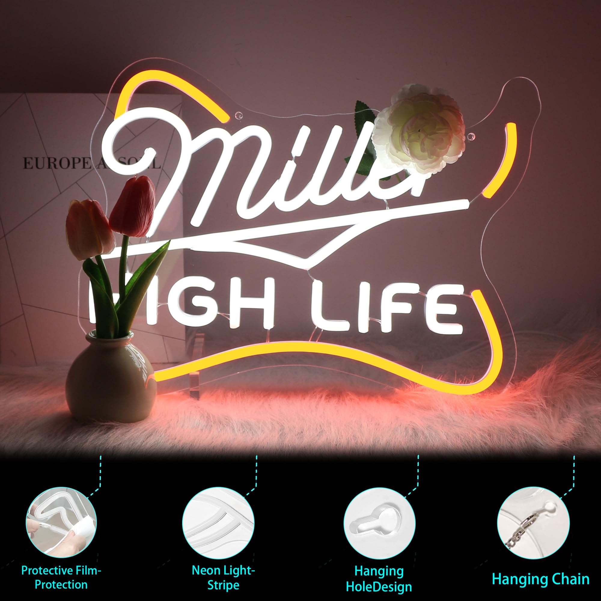 FPLL Neon Sign for Wall Decor - USB Powered White LED Light, Acrylic Material, Perfect for Parties and Man Cave