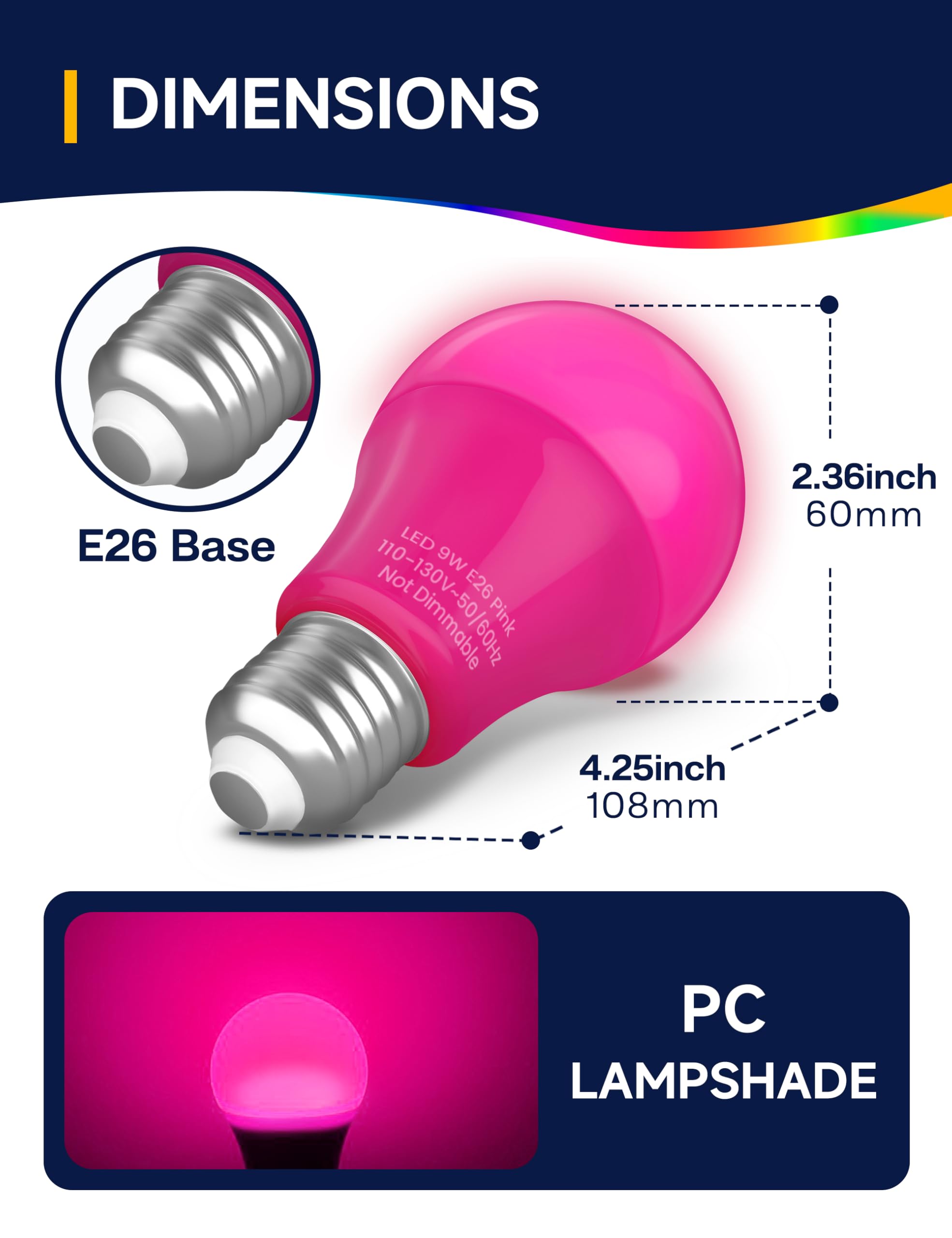 Unilamp Pink Light Bulbs: A19 9W Colored Light Bulbs  60 Watt Equivalent  Pink Light For Halloween Decoration  Christmas Decor  Holiday Party Lighting  Home Porch Lighting  4 Pack