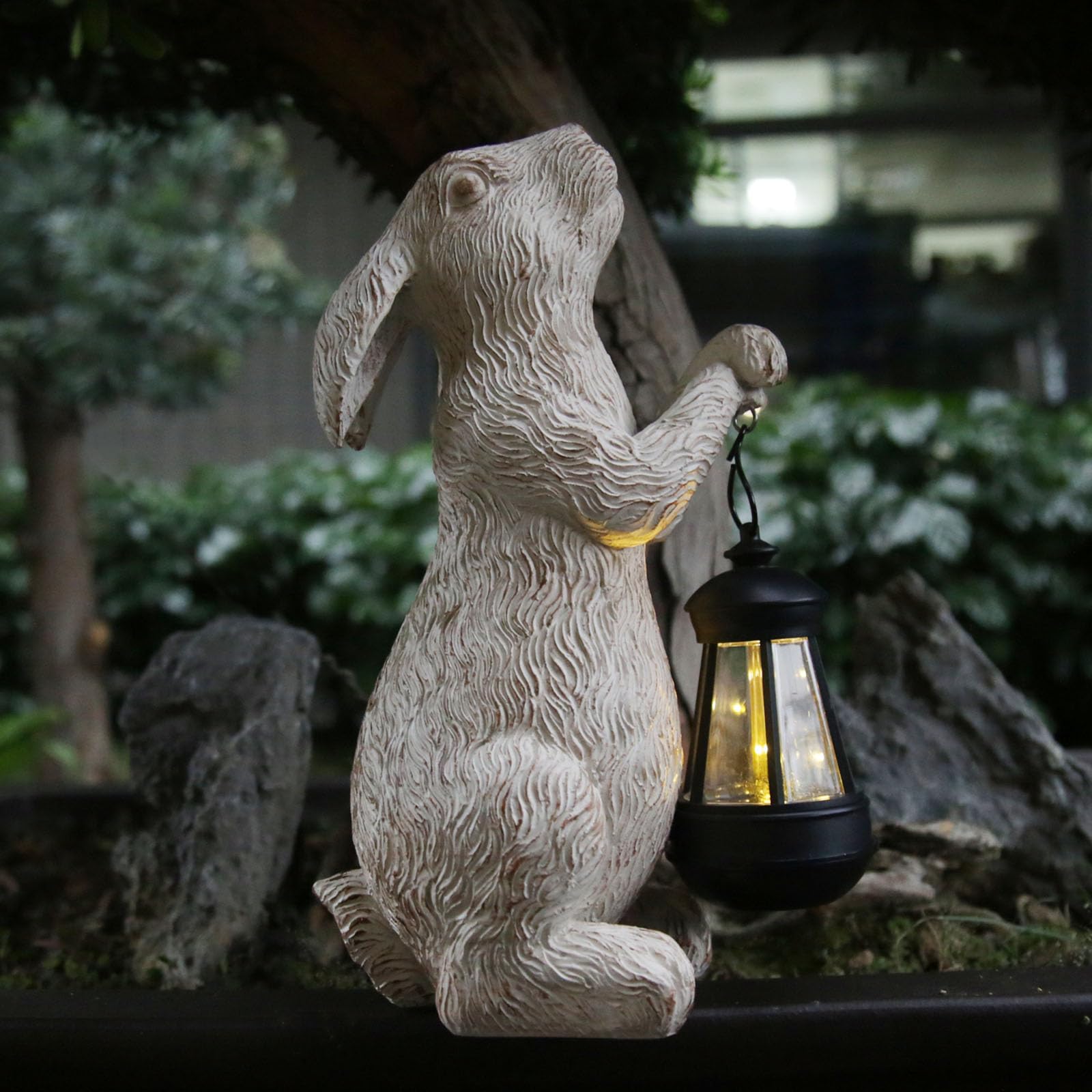 Reyiso Garden Statues Rabbit With Solar Lights-Halloween Decor Clearance Bunny Figurine Outdoor Rabbit Decor For Lawn,Balcony-Ya