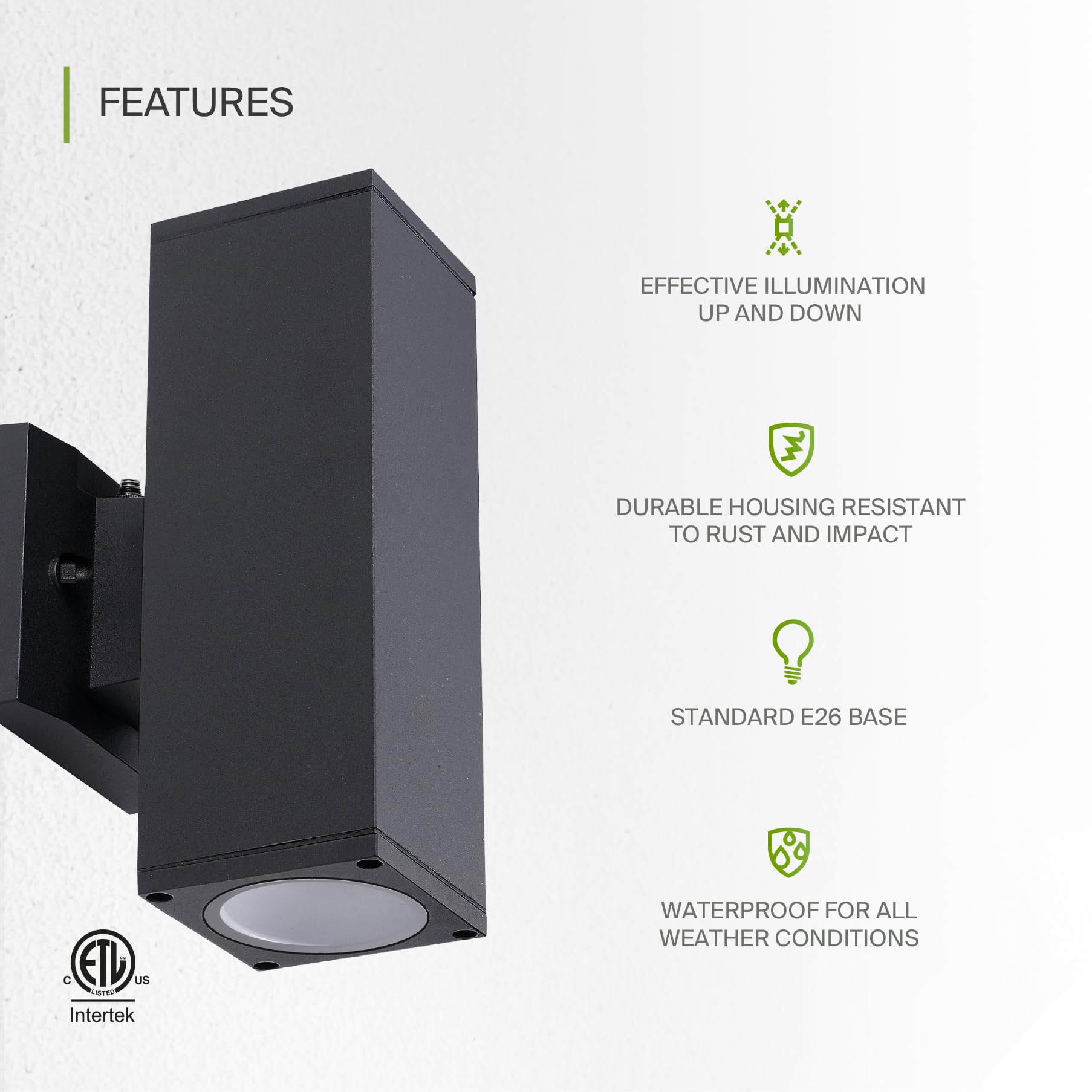 ASD 2-Way Square Wall Light Fixture | Photocell, Waterproof | Black | Model A-OCLS-2I-2660-PC-BK-6p | 6 Pack