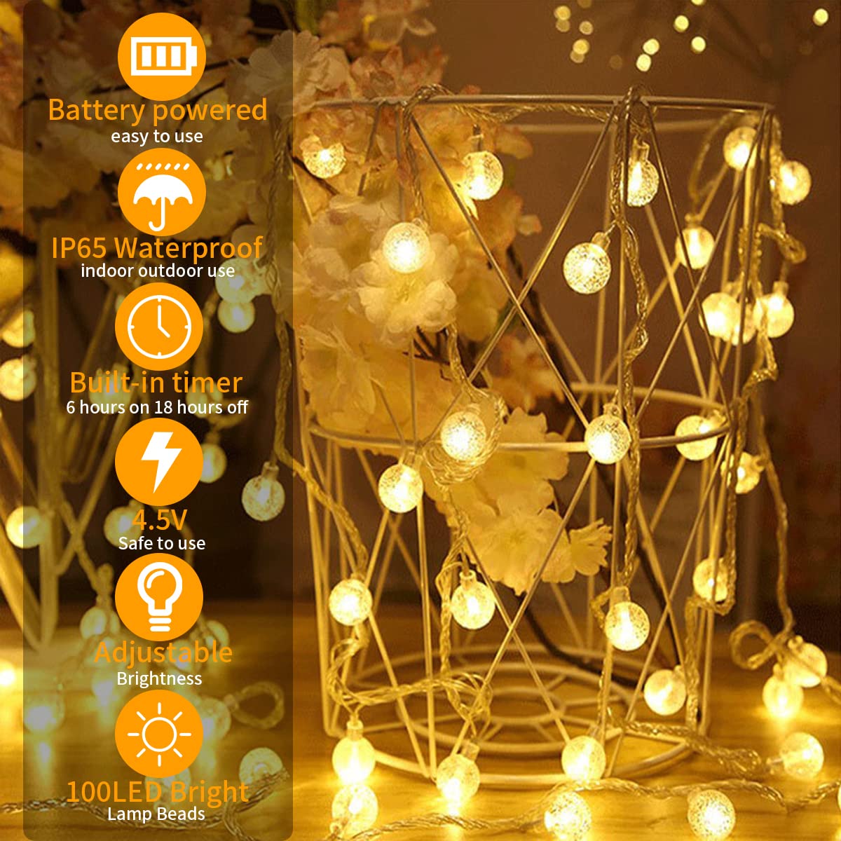 Ryblgled 33Ft Warm White 100Led Outdoor Battery Operated String Lights With Remote - Waterproof