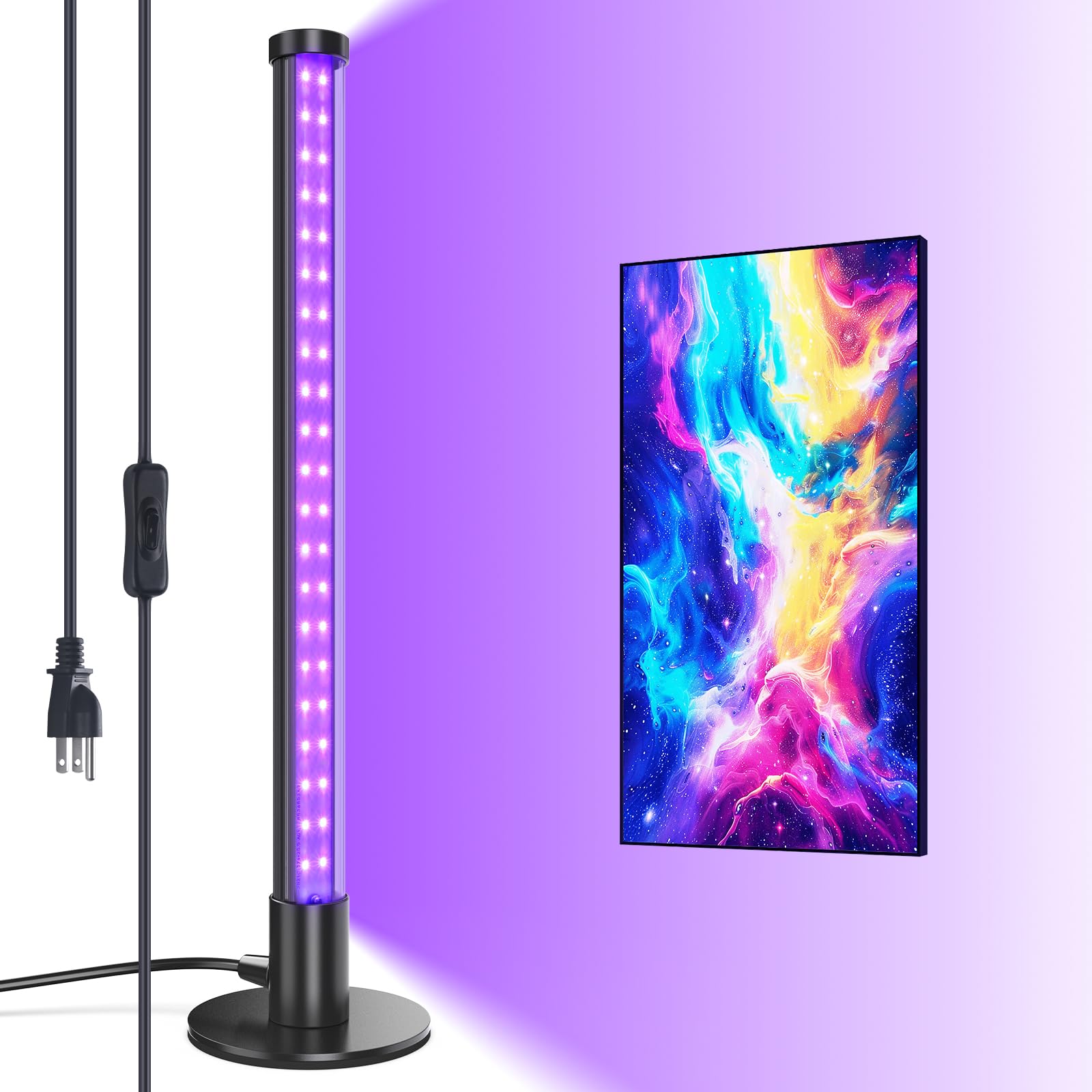 Barrina LED Black Lights, T10 Vertical Standing Table Blacklight Fixture, 14W, 385-400nm, 1FT Desktop Led Black Light with Stand