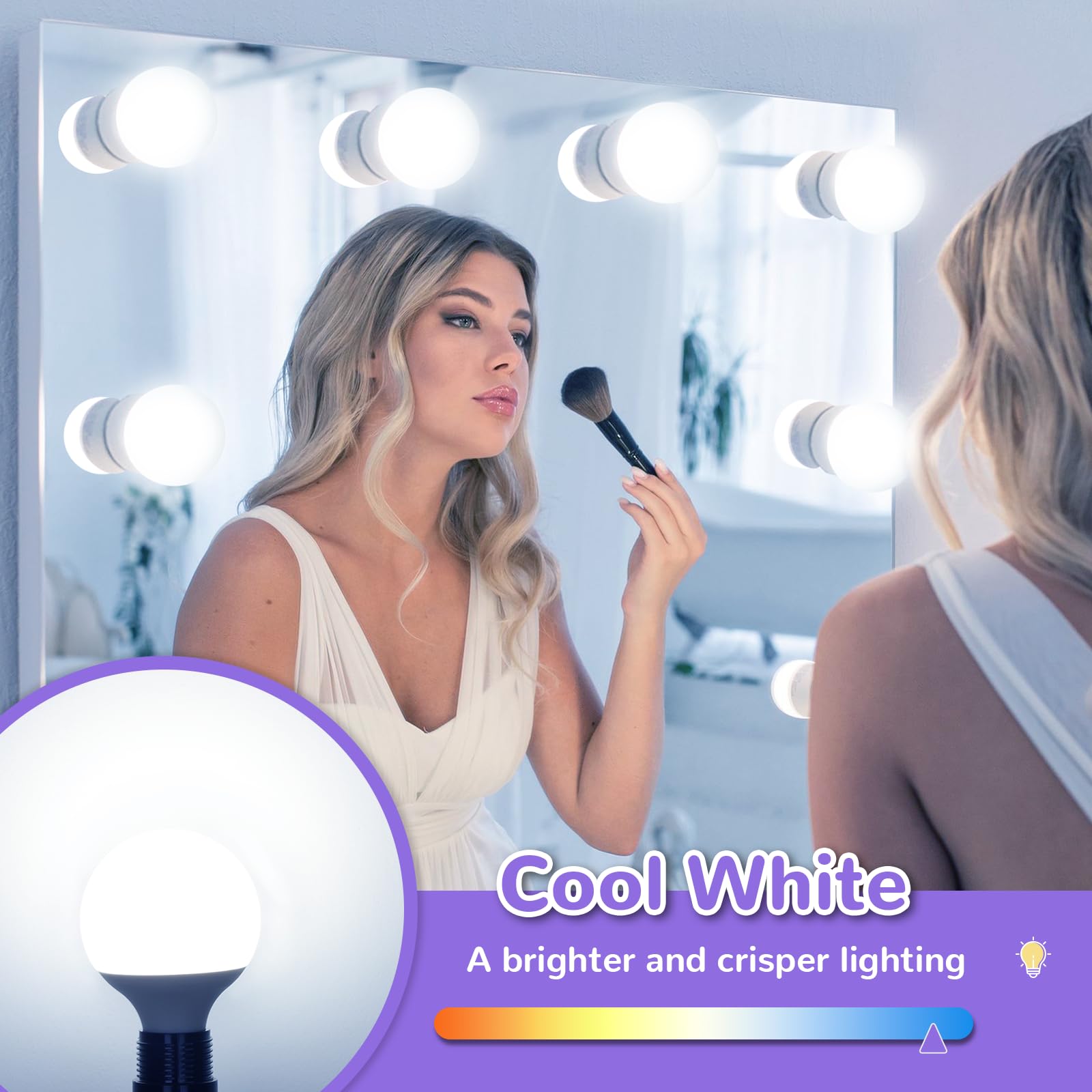 Maxvolador G25 Led Globe Light Bulb 60W Equivalent, Cool White 6000K E26 Vanity Round Bulbs For Bathroom Makeup Mirror, Non-Dimm