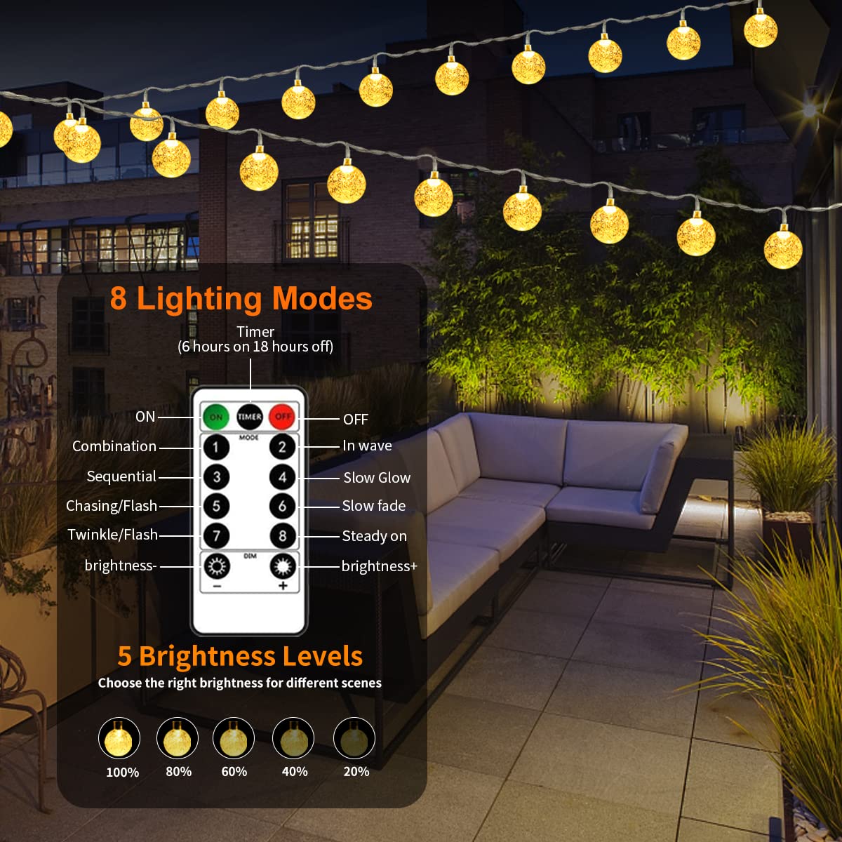 Ryblgled 33Ft Warm White 100Led Outdoor Battery Operated String Lights With Remote - Waterproof