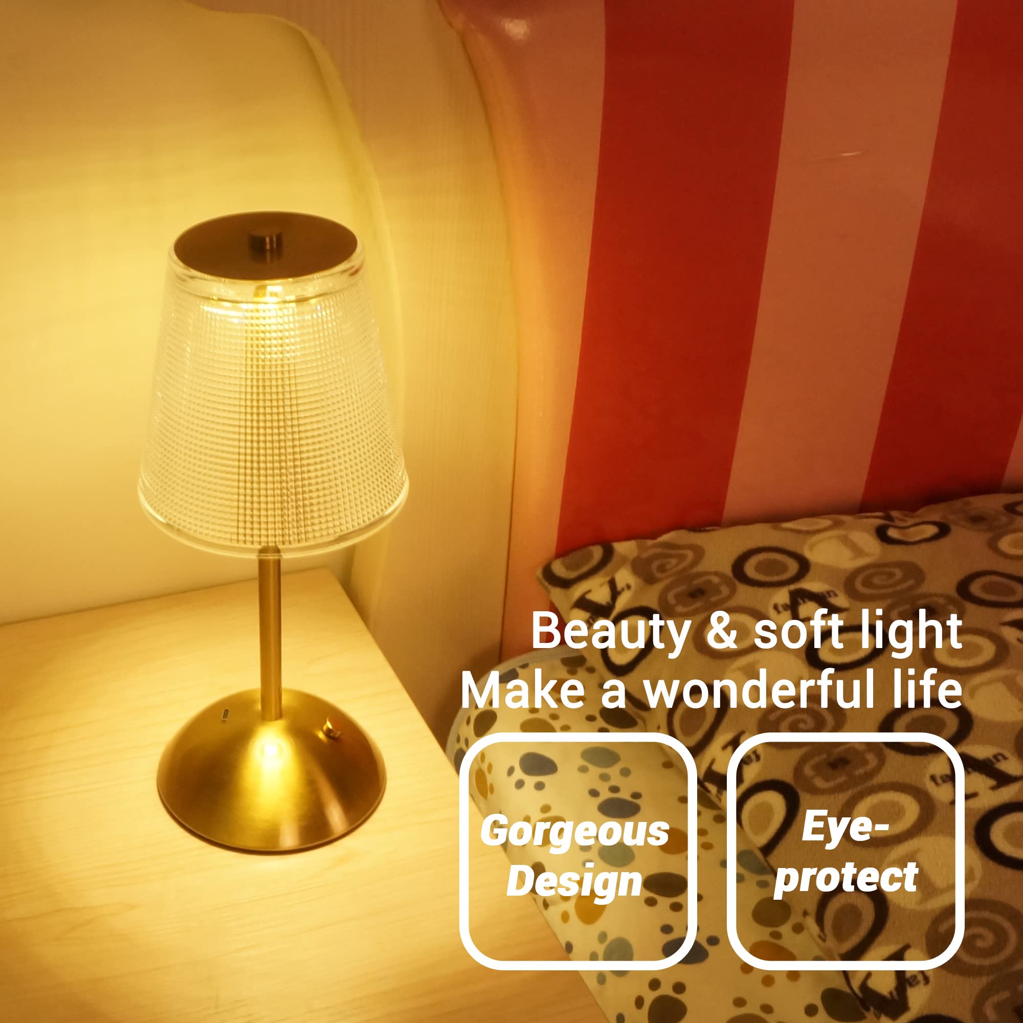 Amingulry Gold Retro Cordless Table Lamp, 4000Mah Rechargeable, 3 Color Modes, Dimmable Led