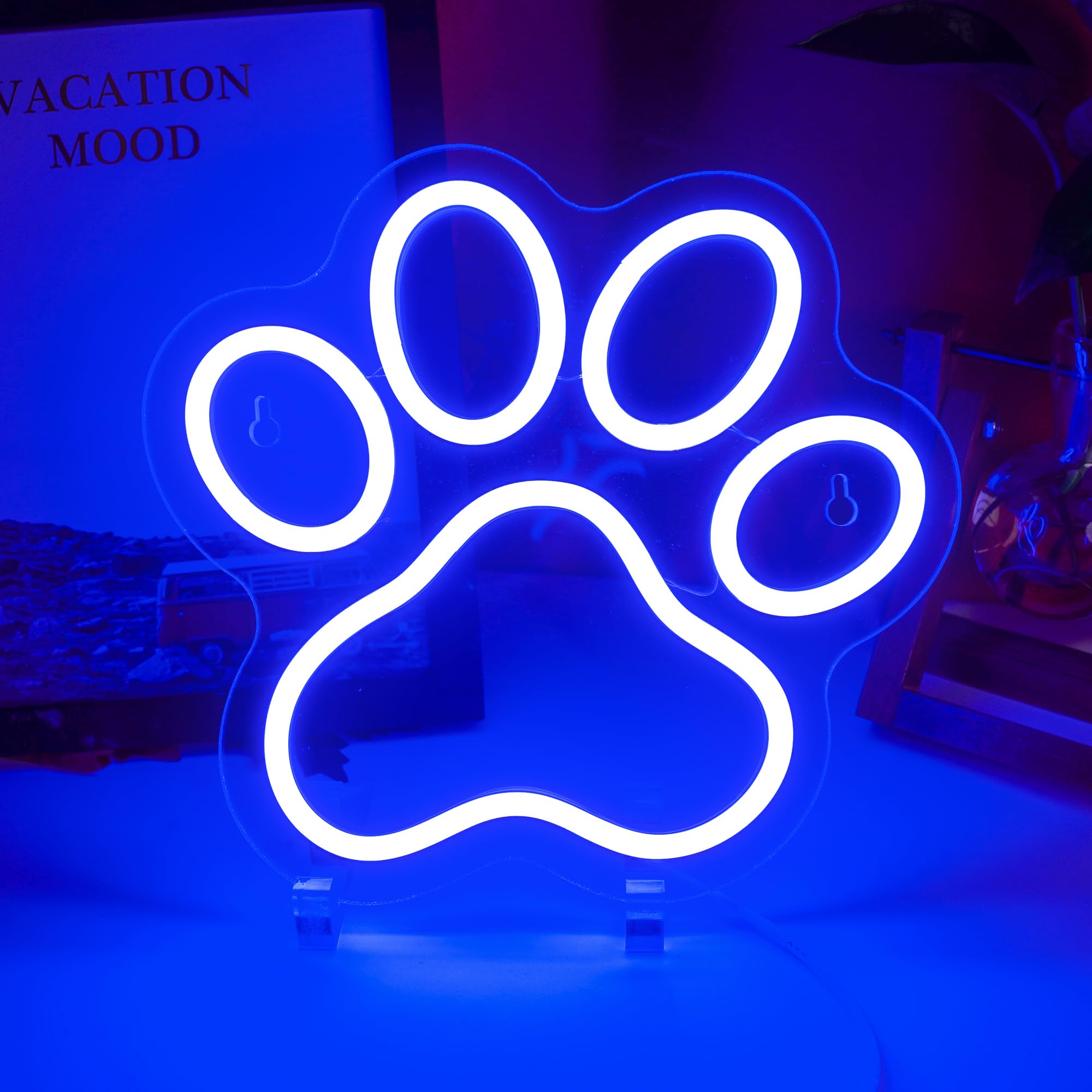 Aslanka Paw Neon Sign, Dimmable LED Light for Wall Decor, 9.84x9.25 inches, Blue