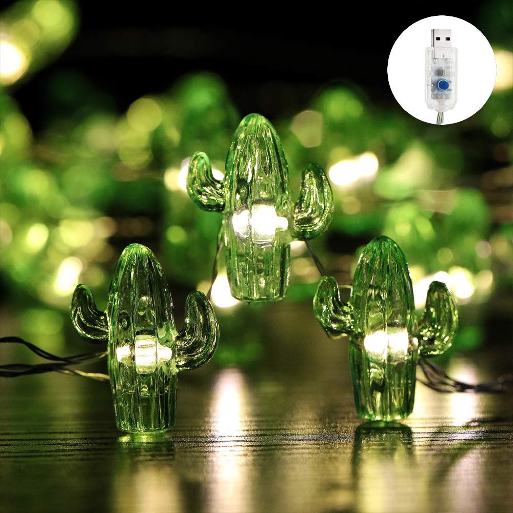 Starryfill Tropical Themed Small Cactus Usb-Plugin String Lights 0.8(H) 40 Led With Remote Control And Timer On 13.85Ft Copper W