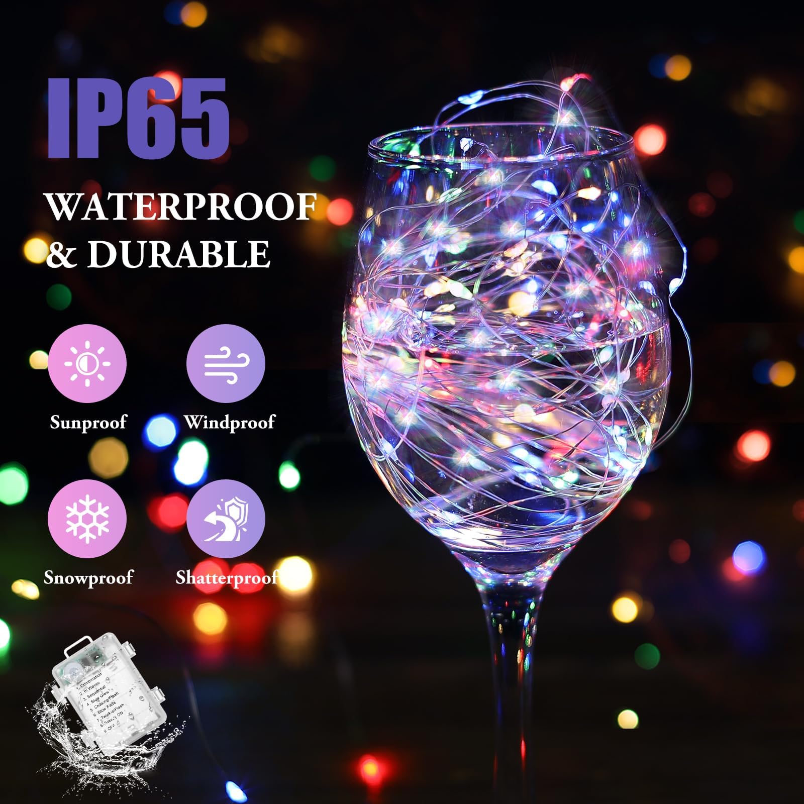 Lakumu 4-Pack 33Ft 100 Led Fairy Lights Battery Operated, Remote Control String Lights With Timer, 8 Modes Waterproof Outdoor Twinkle Lights For Bedroom Classroom Dorm Diy Christmas Party, Multicolor