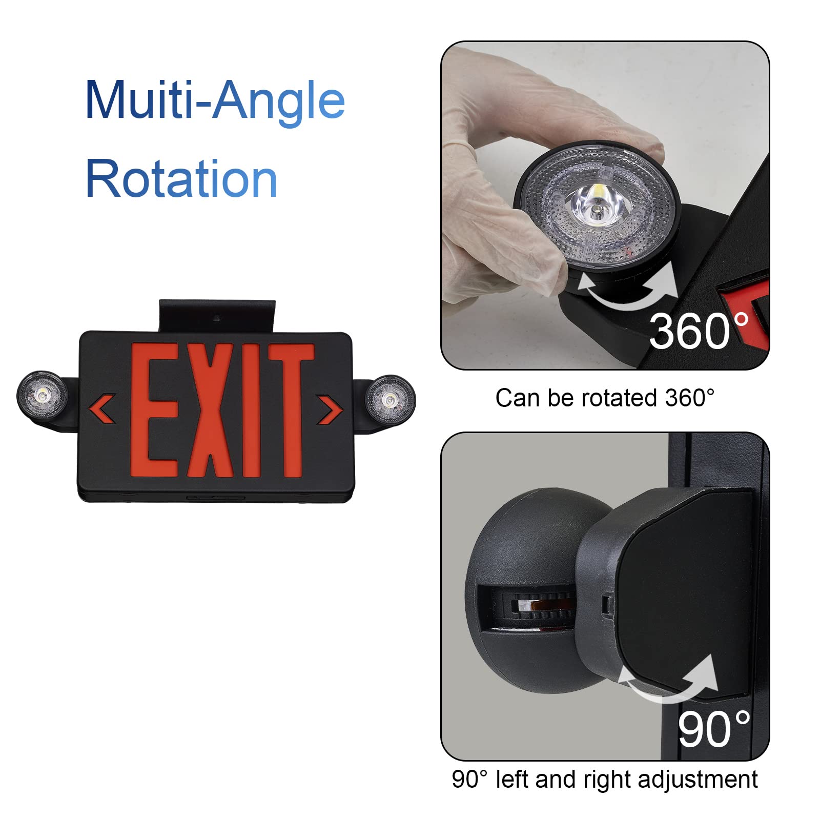 Gzruiyang Black Housing Exit Sign With Emergency Lights Red, Led Emergency Exit Light With Battery Backup, Ul 924 Certified, Ac