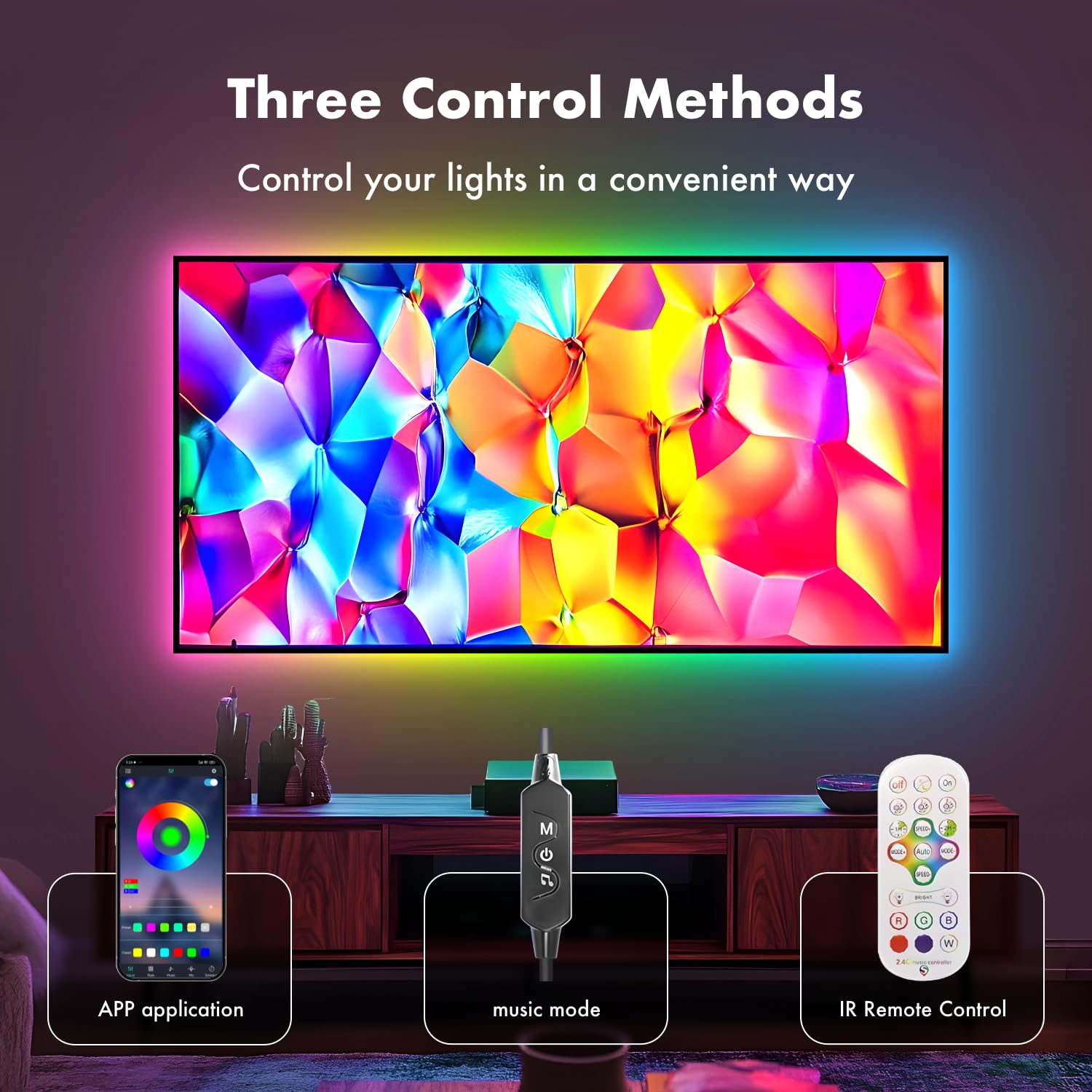 Moriacc Led Lights For Tv,13.1Ft Rgb Tv Lights Backlight Behind,For 43-55 Inch,Smart App Remote Control,With Remote,Music Sync,U
