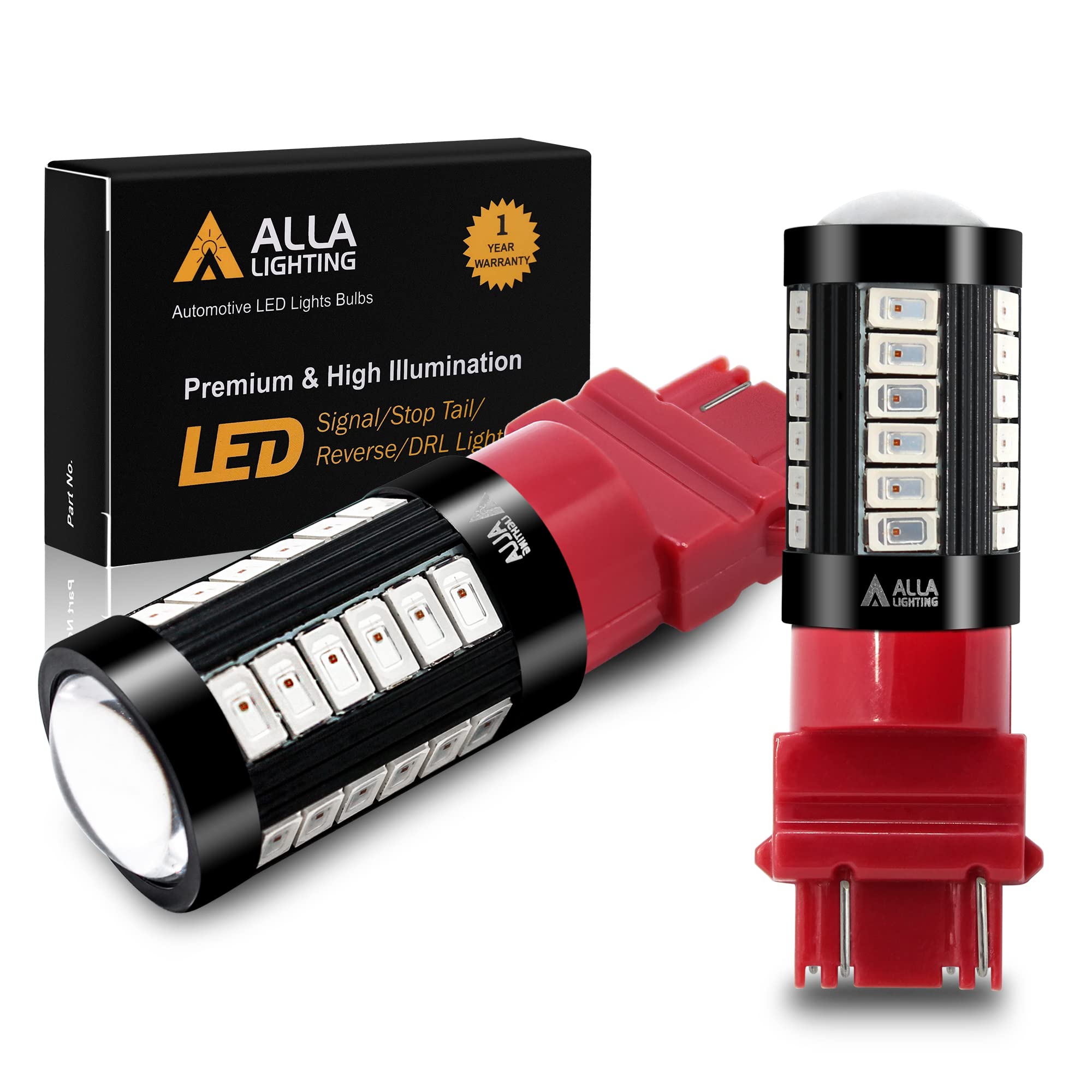 Alla Lighting LED Bulbs T25 Wedge 3157 Red Brake Stop Tail Lights 2800lm Aluminum Model 3157-5730-33R