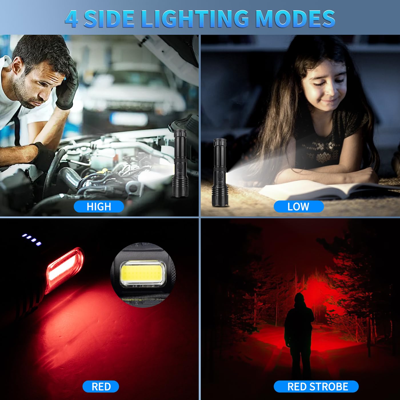 BEFAMALI Rechargeable Flashlight, 99000 LM, 7 Modes, Waterproof, Aluminum, Black, Model M005-COB