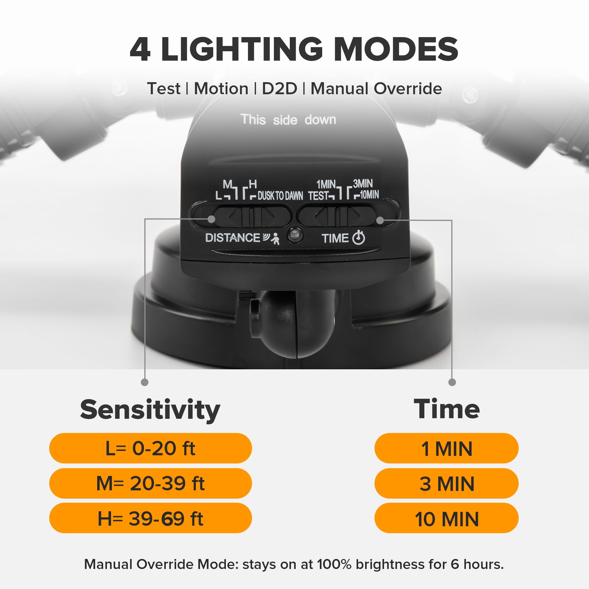 UME 49W LED Security Light - Motion Sensor, 5000K Daylight, IP65 Waterproof, 3 Head Flood Light, Black, 1 Pack