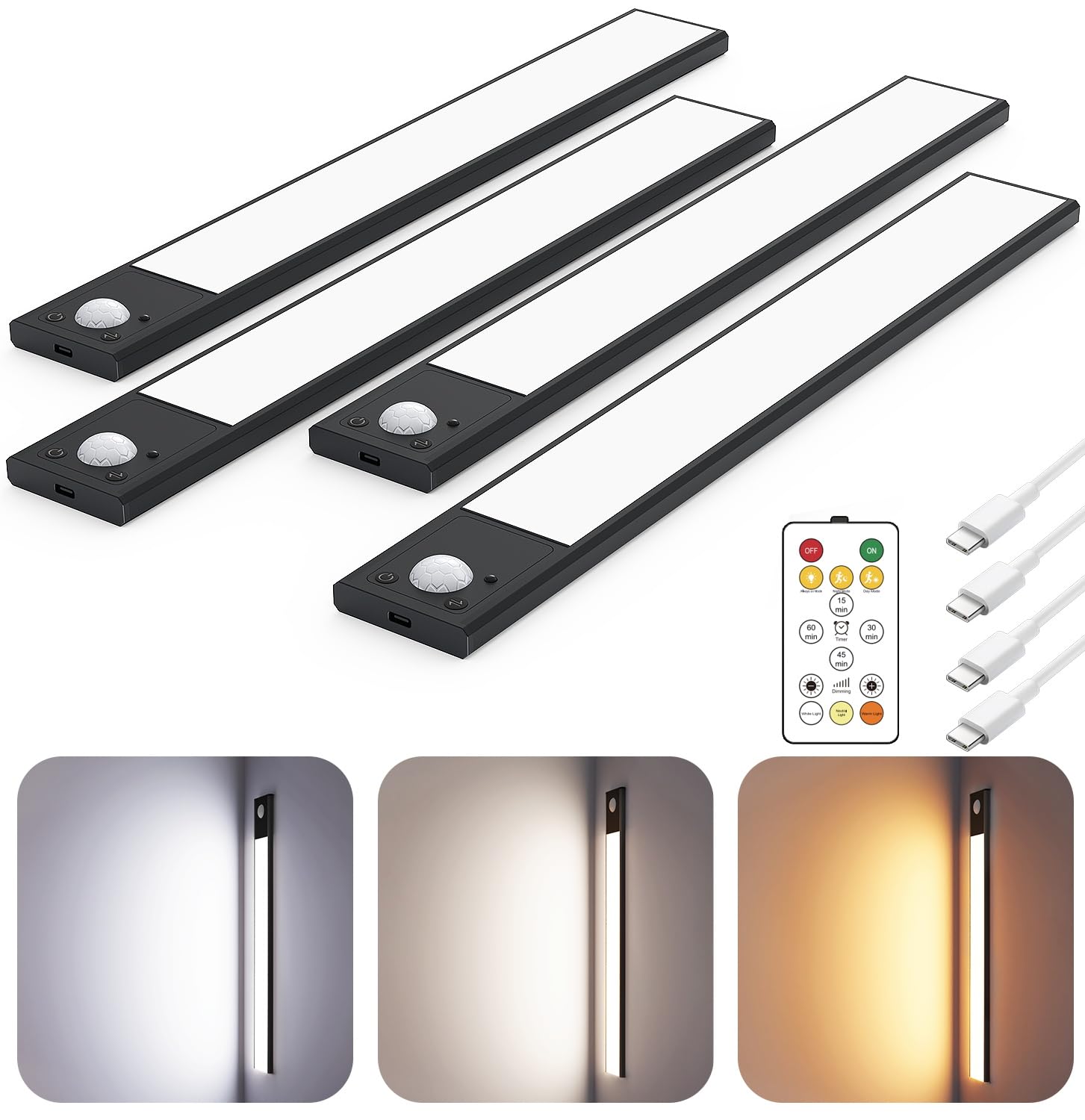 12'' Thin Motion-Activated Under Cabinet Lighting, Aluminum Alloy Under Counter Lights for Kitchen, 3-Color-Temps Magnetic Close